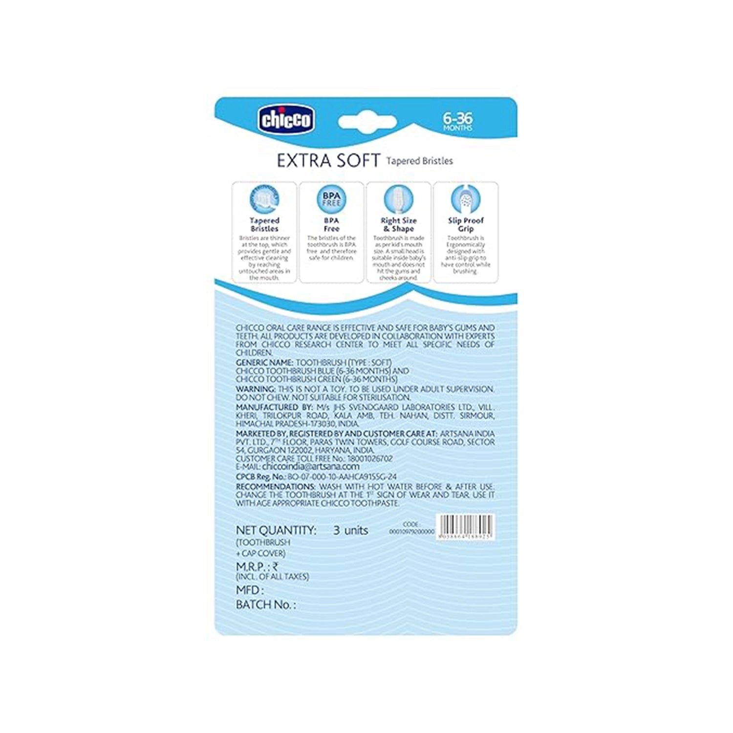 Toothbrush Set 6M to 36M Blue & Green Pack of 3