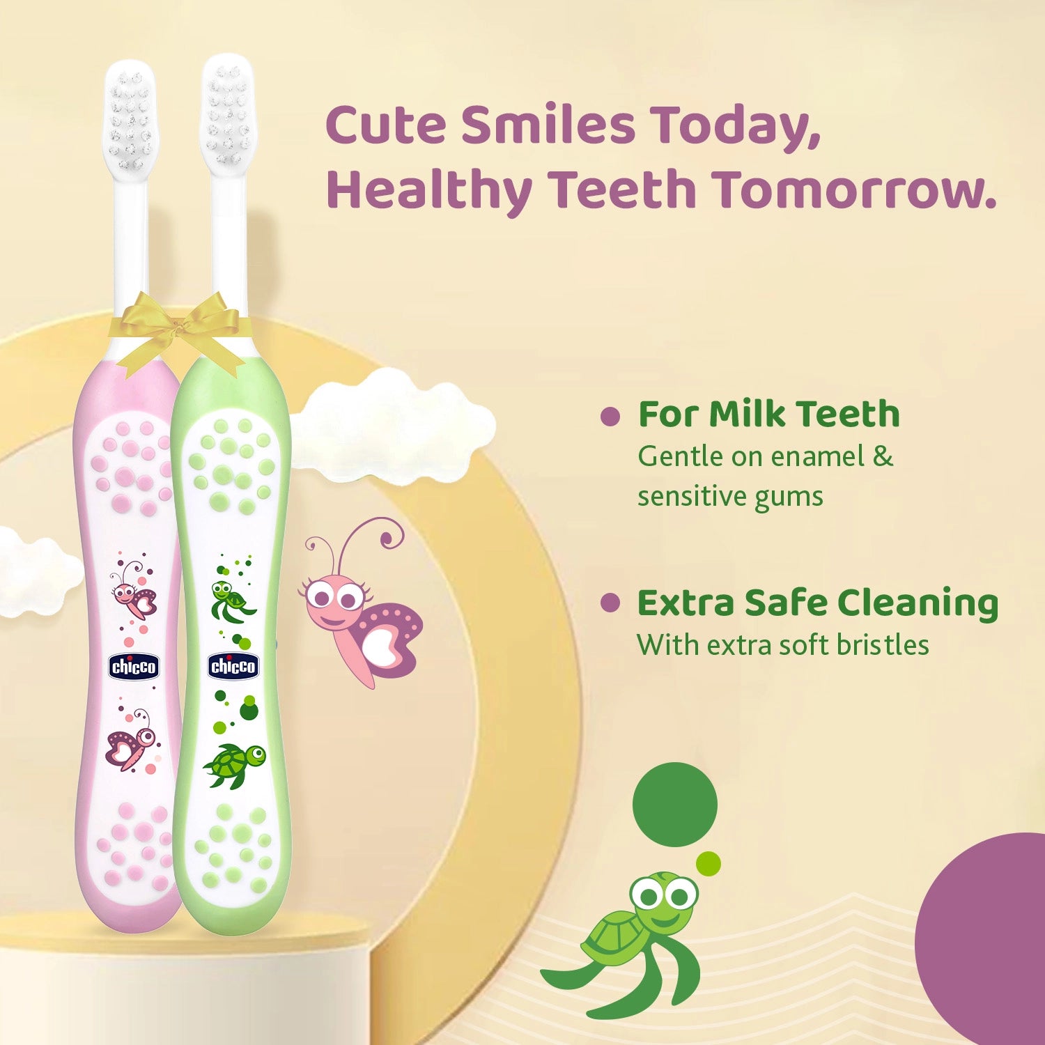 Toothbrush Set 6M to 36M Pink & Green Pack of 2
