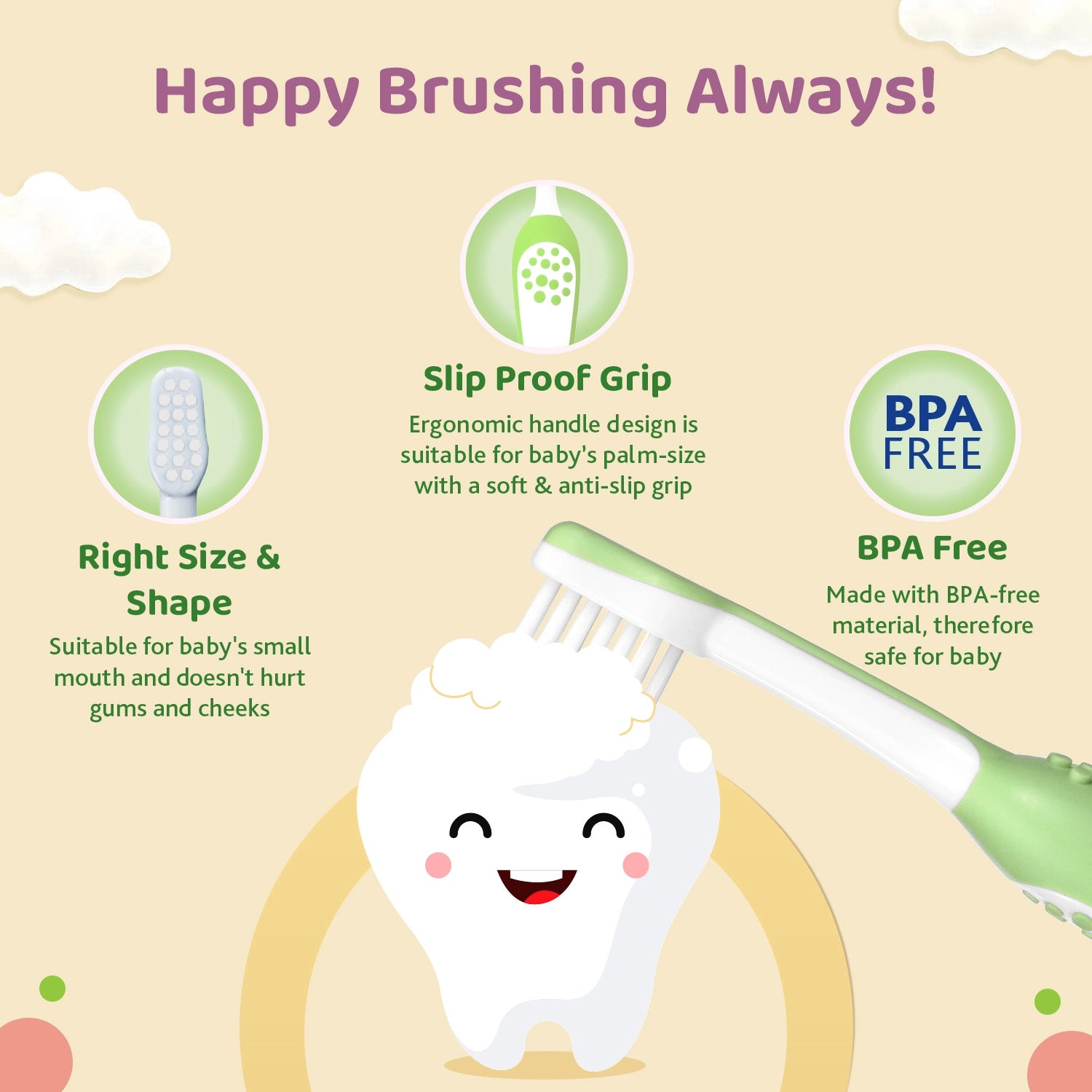 Toothbrush Set 6M to 36M Pink & Green Pack of 2