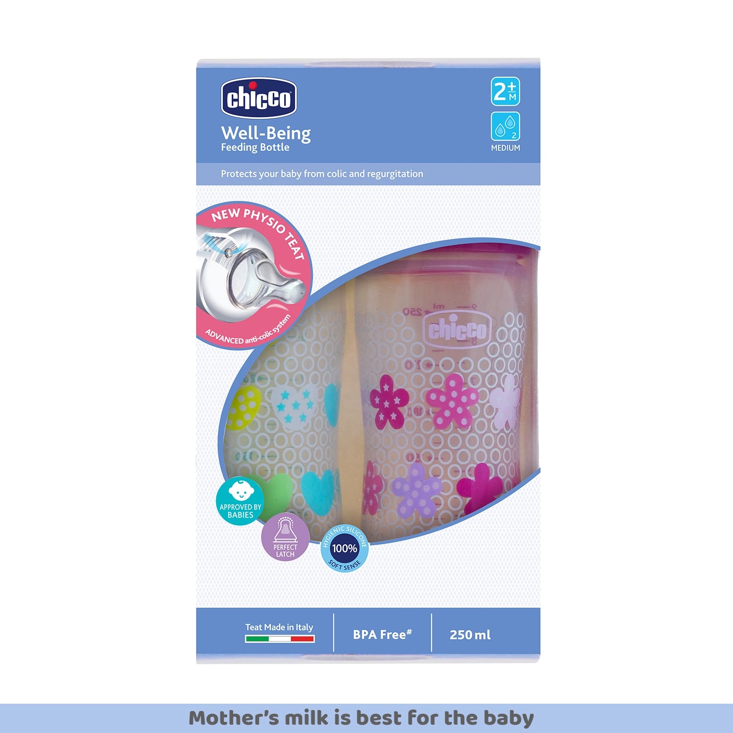 Well Being Bipack Medium Flow Bottle 250ml 2M+ Pink & Green