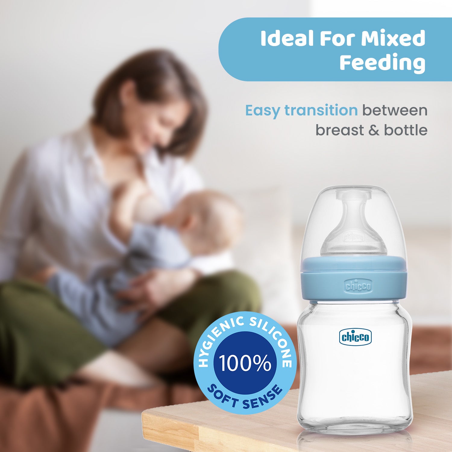Well Being Glass Feeding Bottle 120ml Blue Slow Flow 0M+