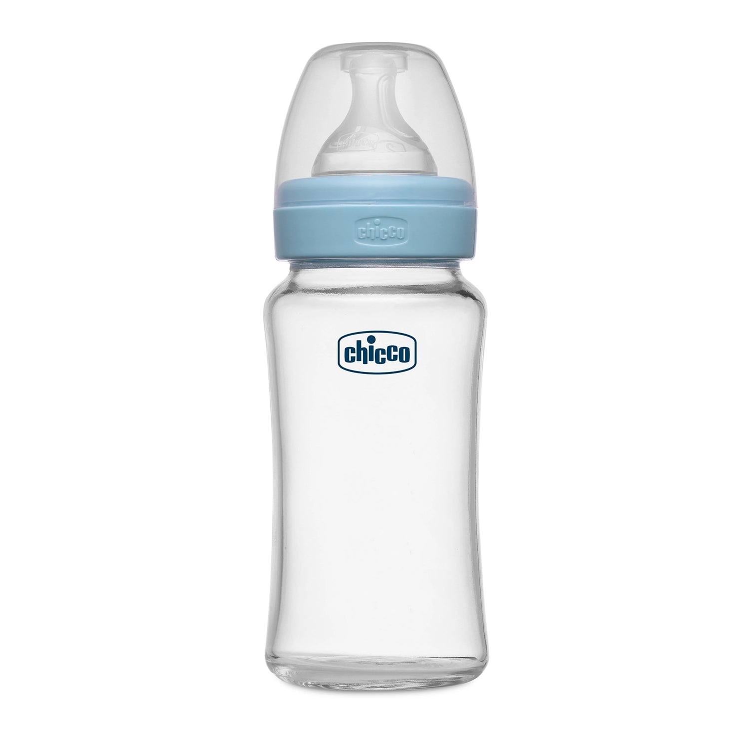 Well Being Glass Feeding Bottle 240ml Blue Medium Flow 2M+