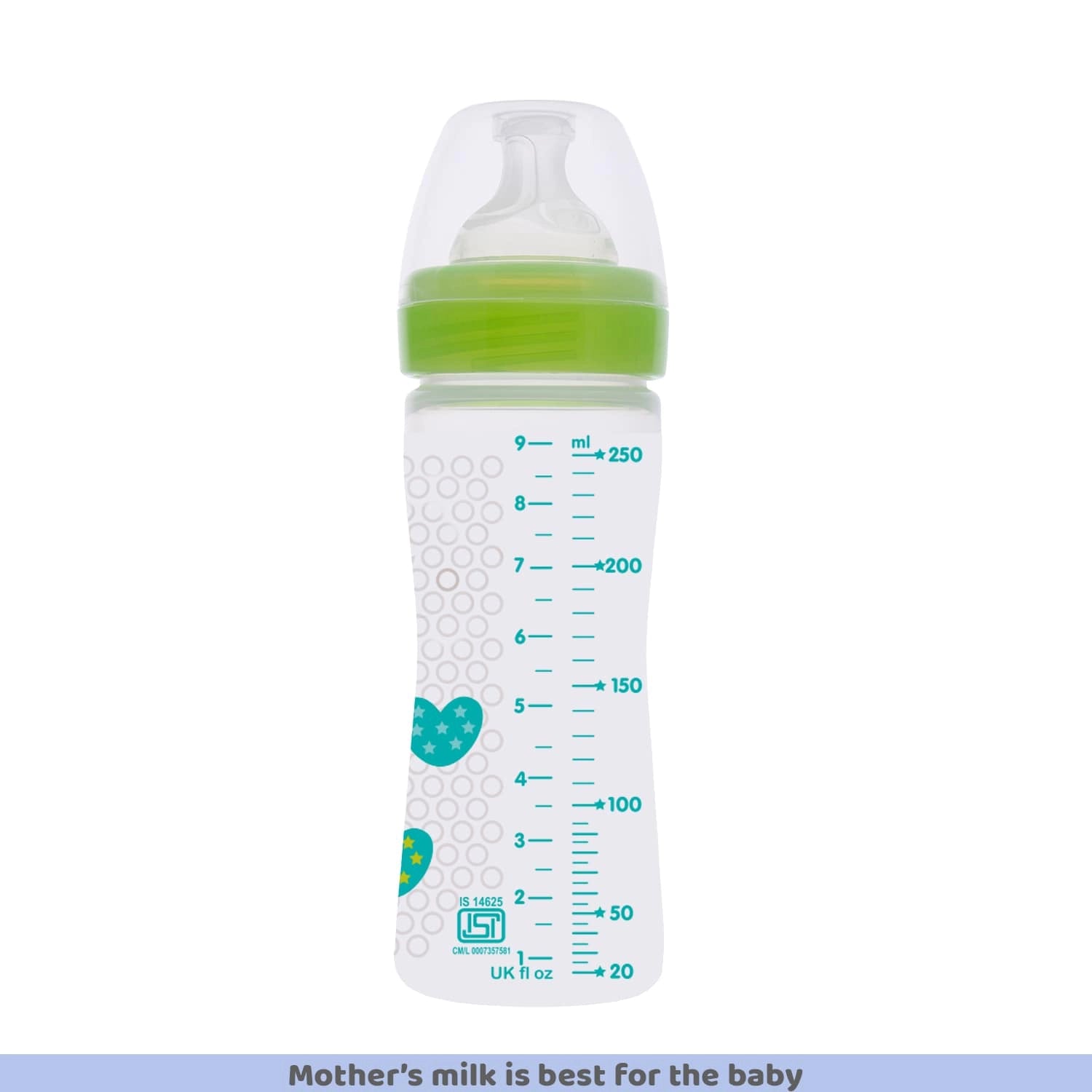 Well Being Medium Flow Baby Bottle 250ml 2M+ Green