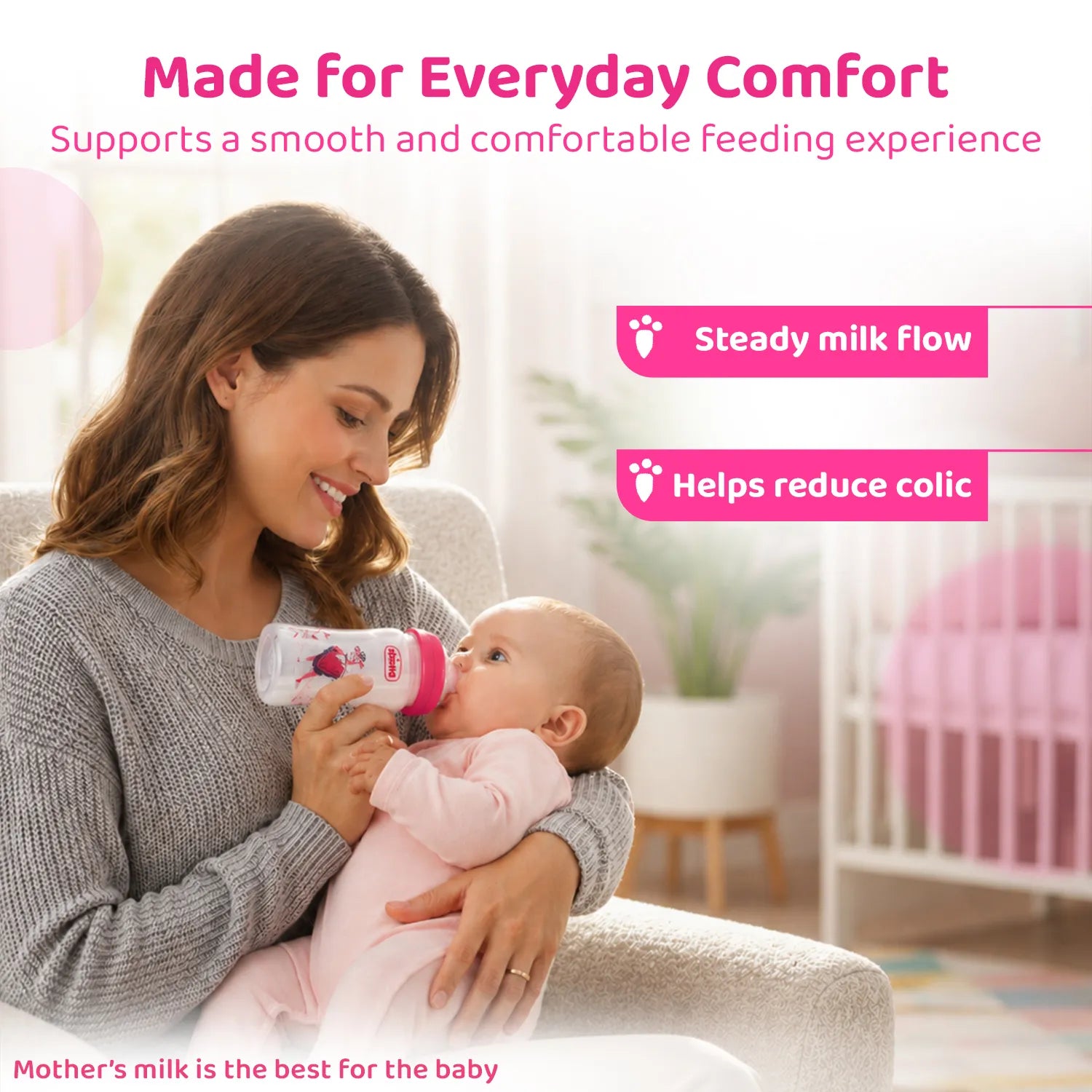 Well Being PP Fast Flow Feeding Bottle Jungle Music 330ml 6M+ Pink