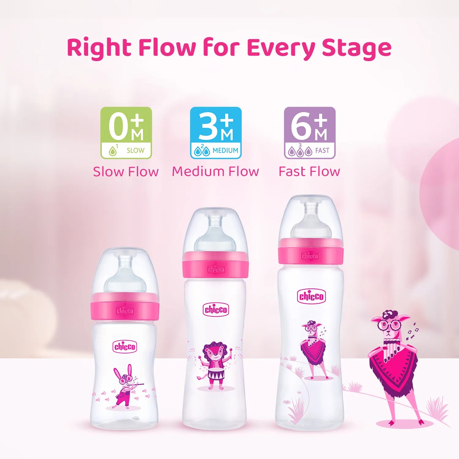 Well Being PP Fast Flow Feeding Bottle Jungle Music 330ml 6M+ Pink