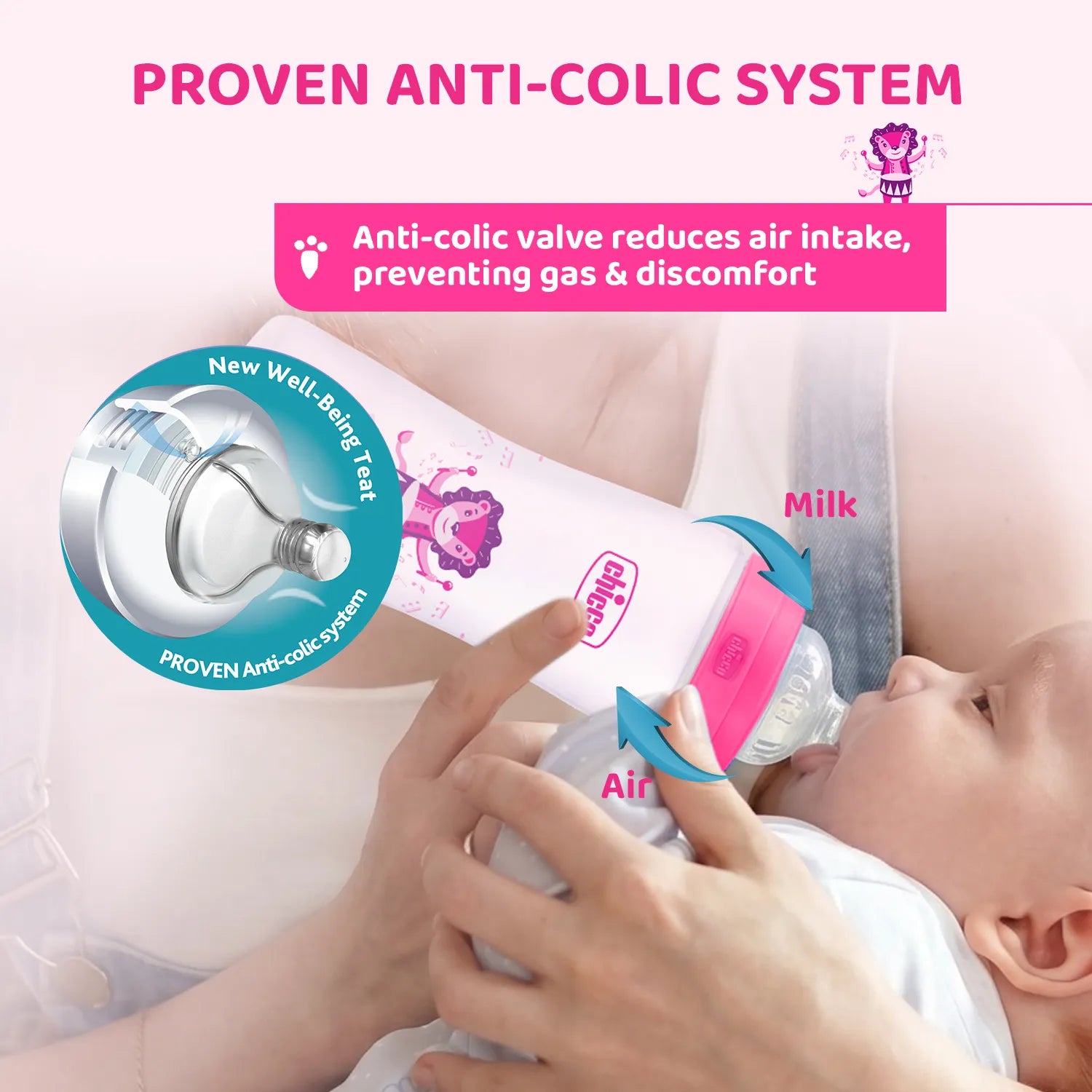 Well Being PP Medium Flow Feeding Bottle Jungle Music 250ml 3M+ Pink