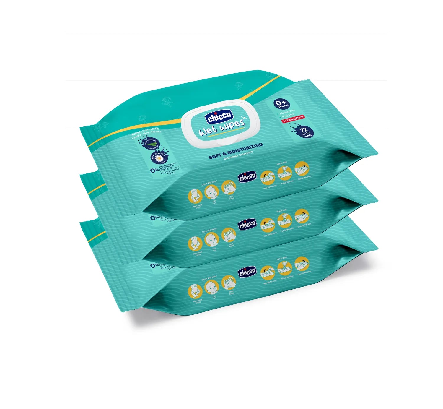 Wet Wipes Fliptop Pack of 3 216 Pcs