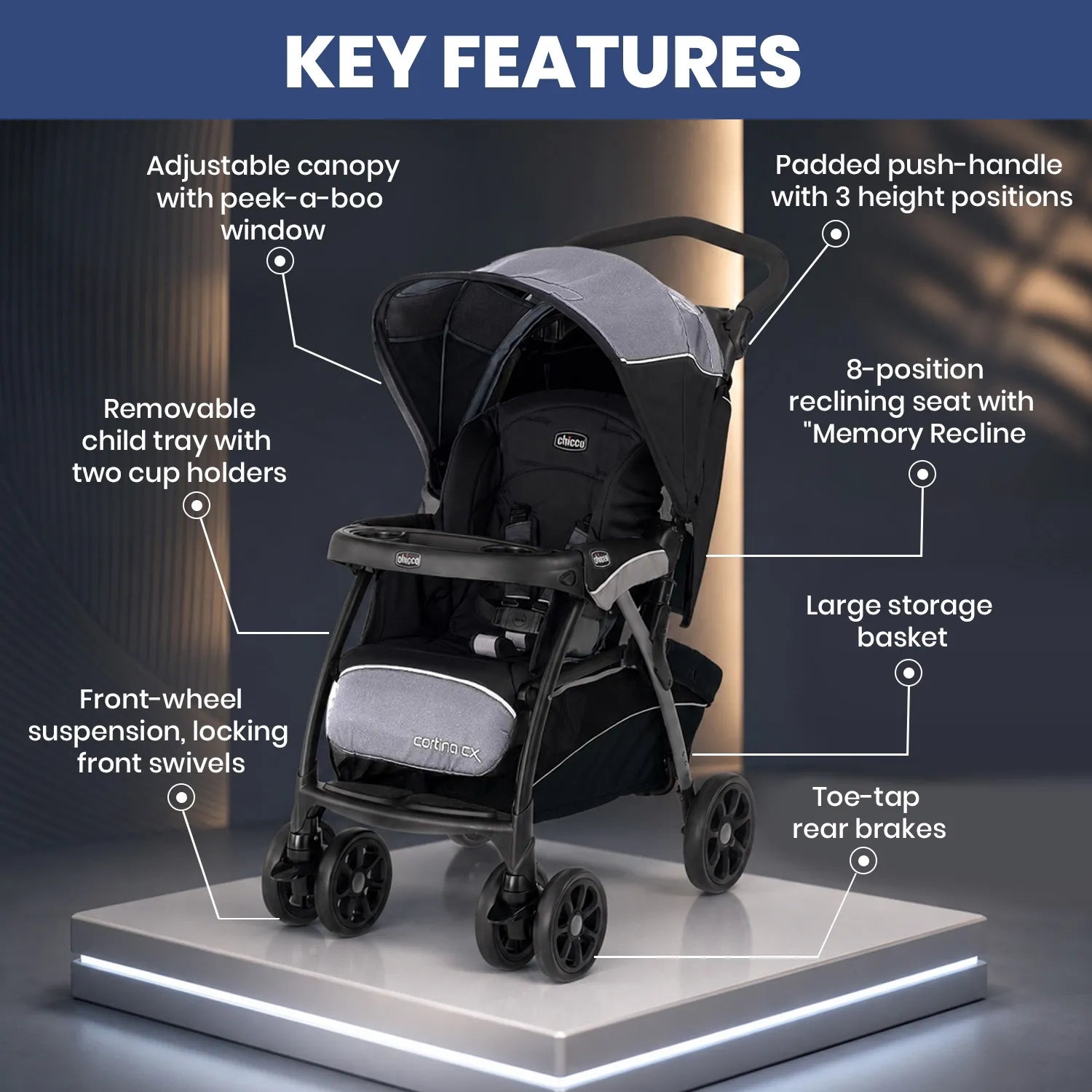 Cortina Cx Jet Black Stroller
