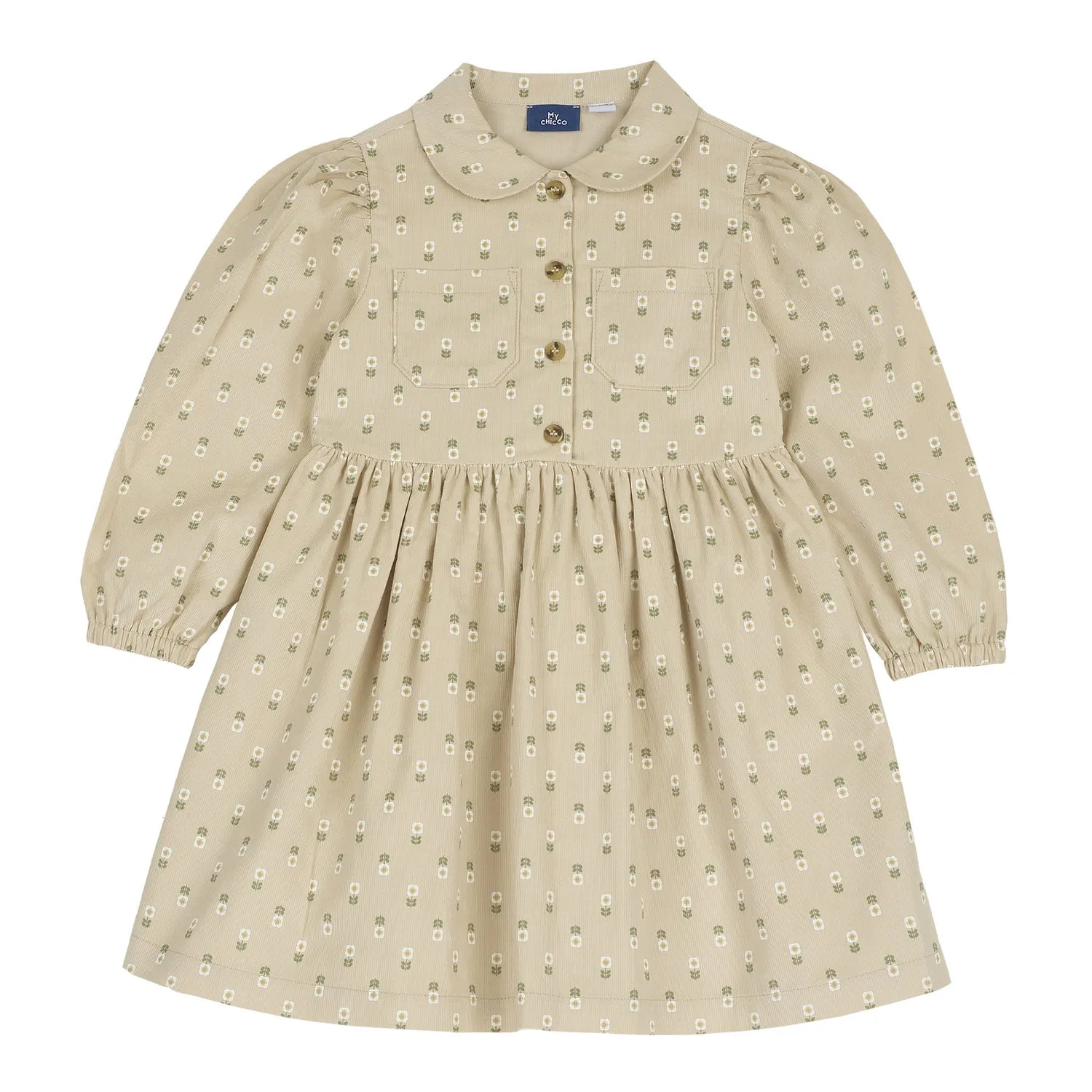 Girls Beige Floral Printed A-Line Dress