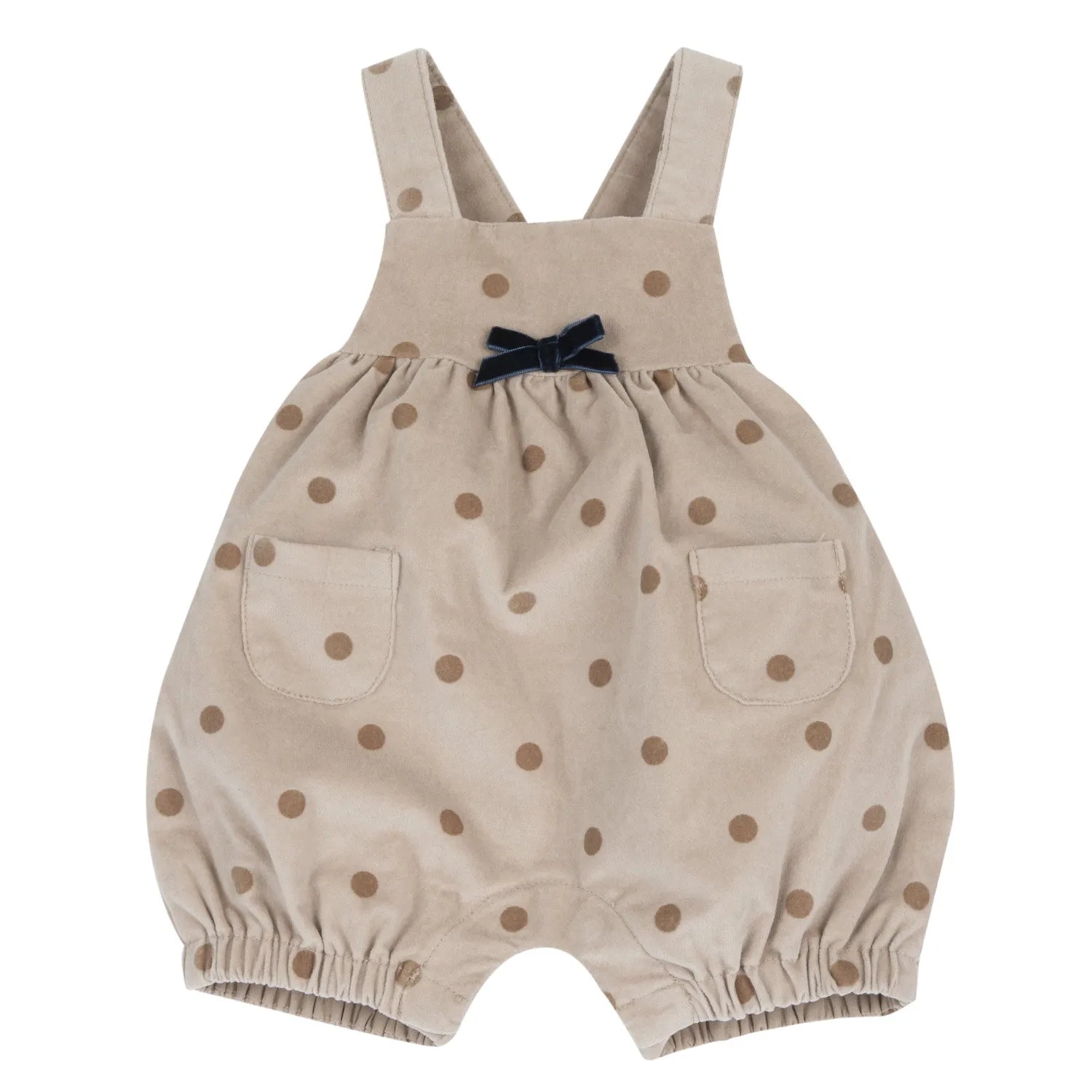 Girls Beige Polka Dot Printed Short Dungaree