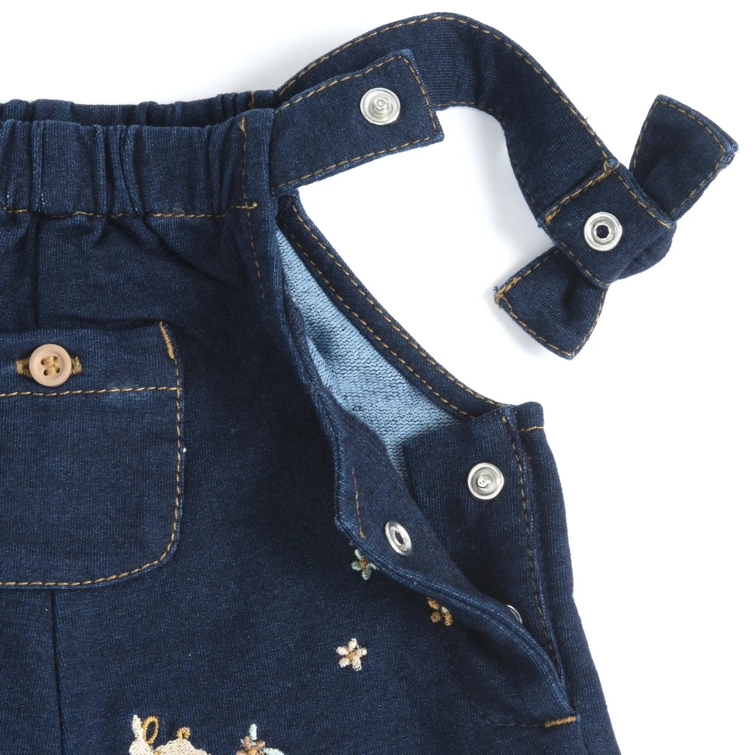 Girls Dark Blue Embroidered Long Dungaree