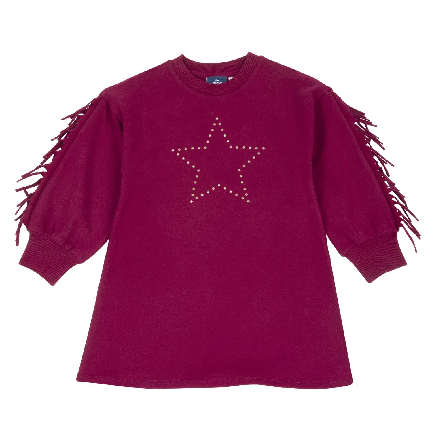 Girls Dark Pink Self Design Long Sleeve Dress