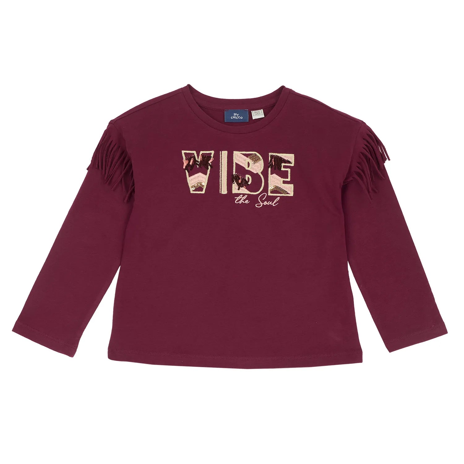 Girls Dark Pink Self Design Long Sleeve T-shirt