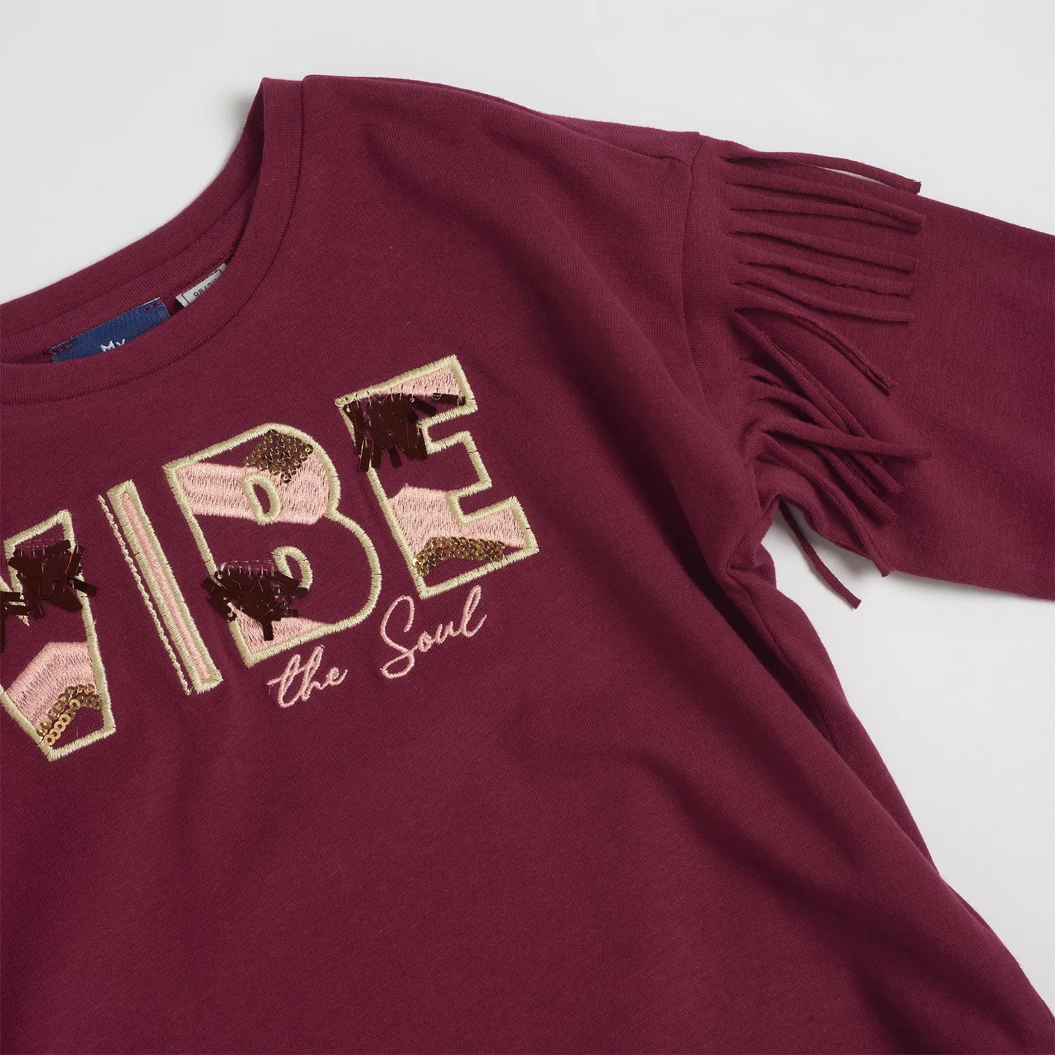 Girls Dark Pink Self Design Long Sleeve T-shirt