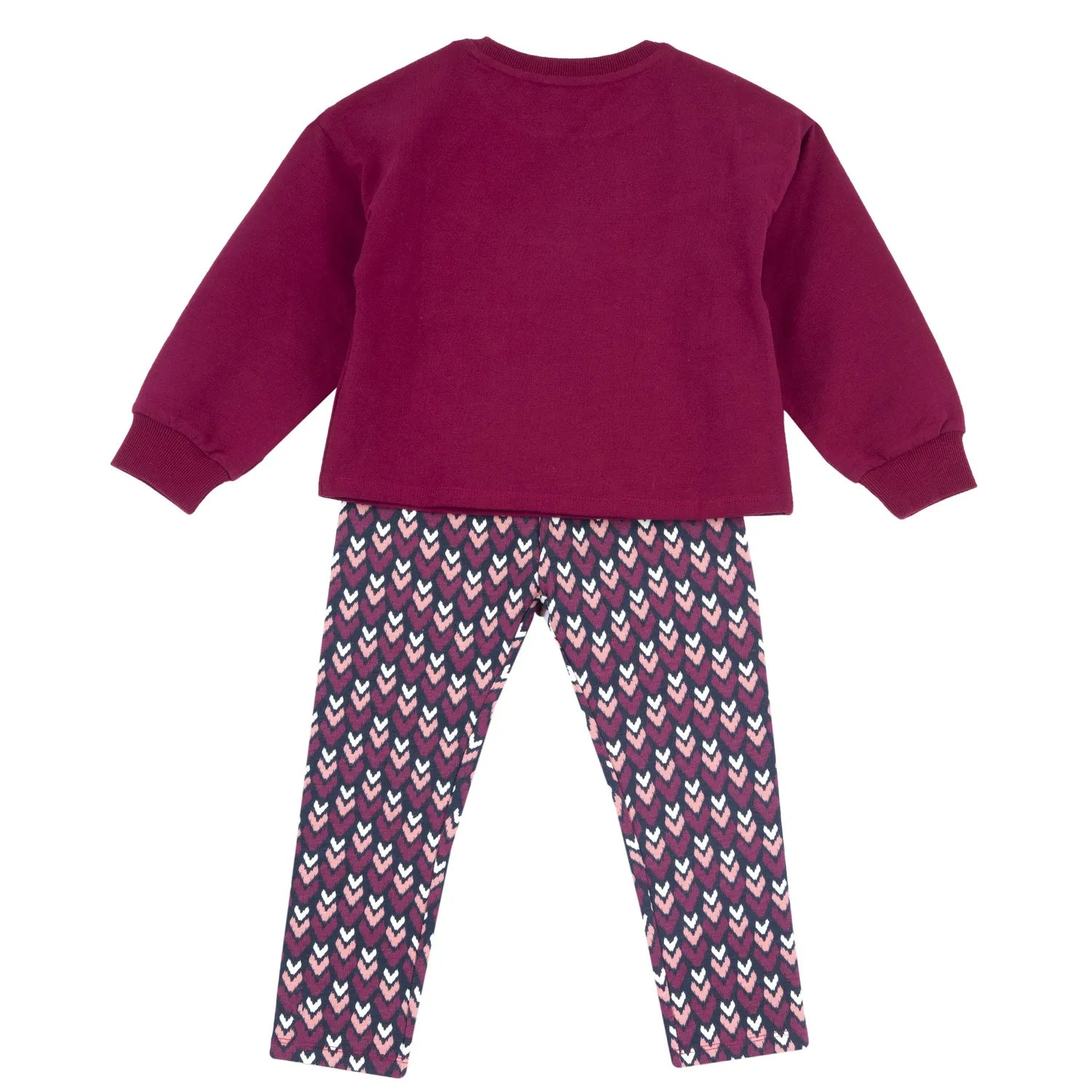 Girls Dark Pink Self Design Sweatshirt with Leggings