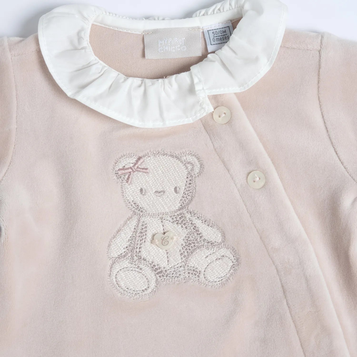Girls Light Pink Embroidered Front Opening Babysuit