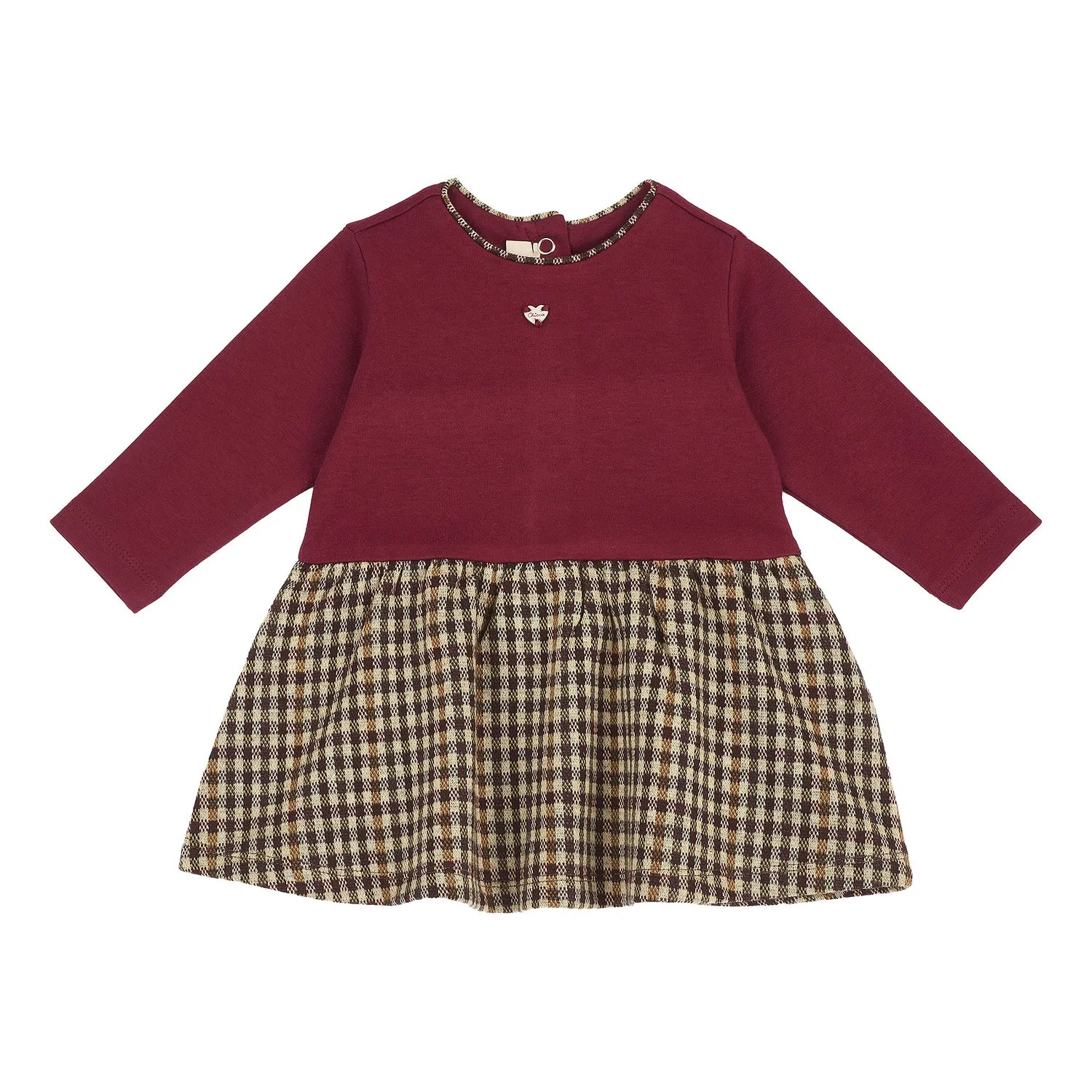 Girls Maroon Checked A-Line Dress