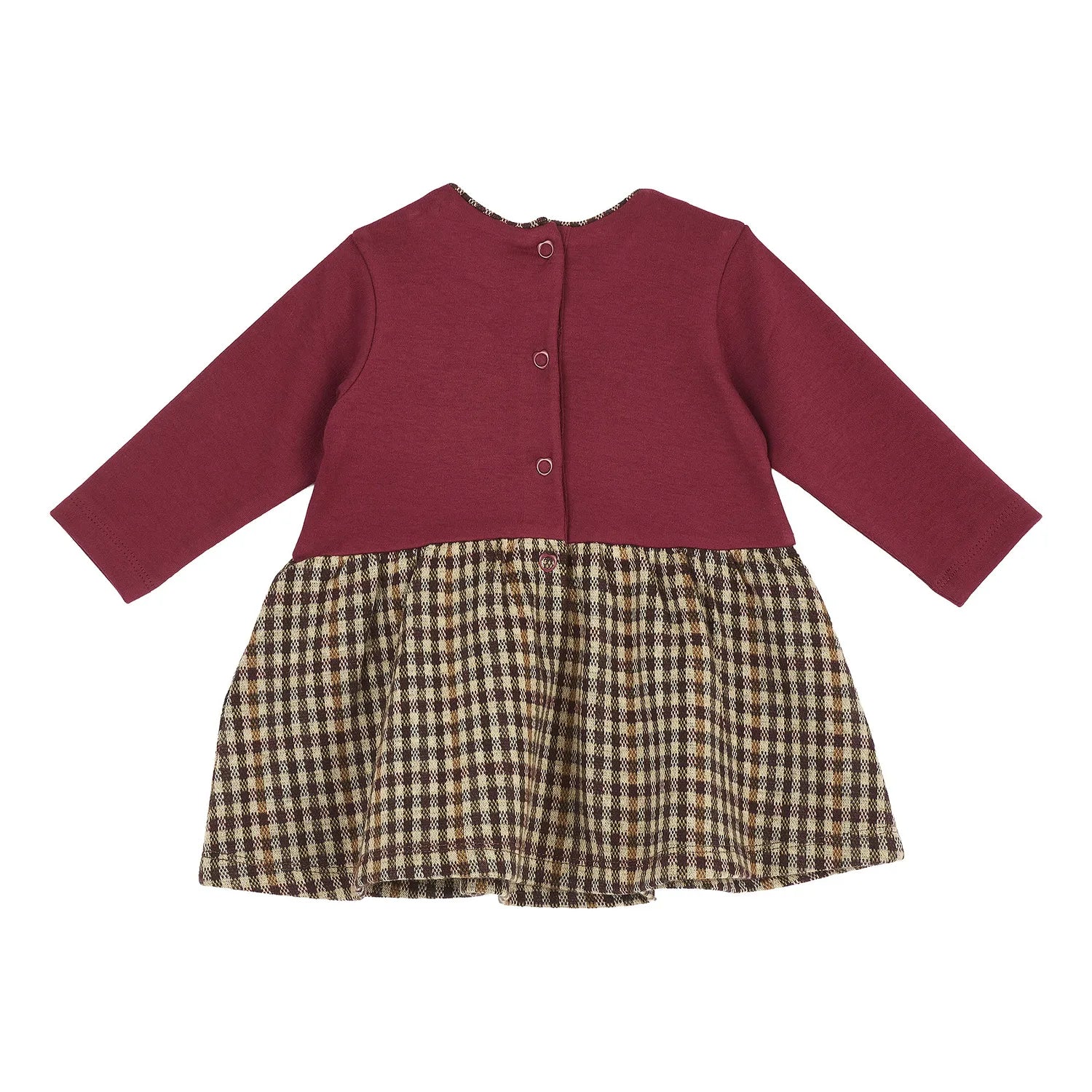 Girls Maroon Checked A-Line Dress