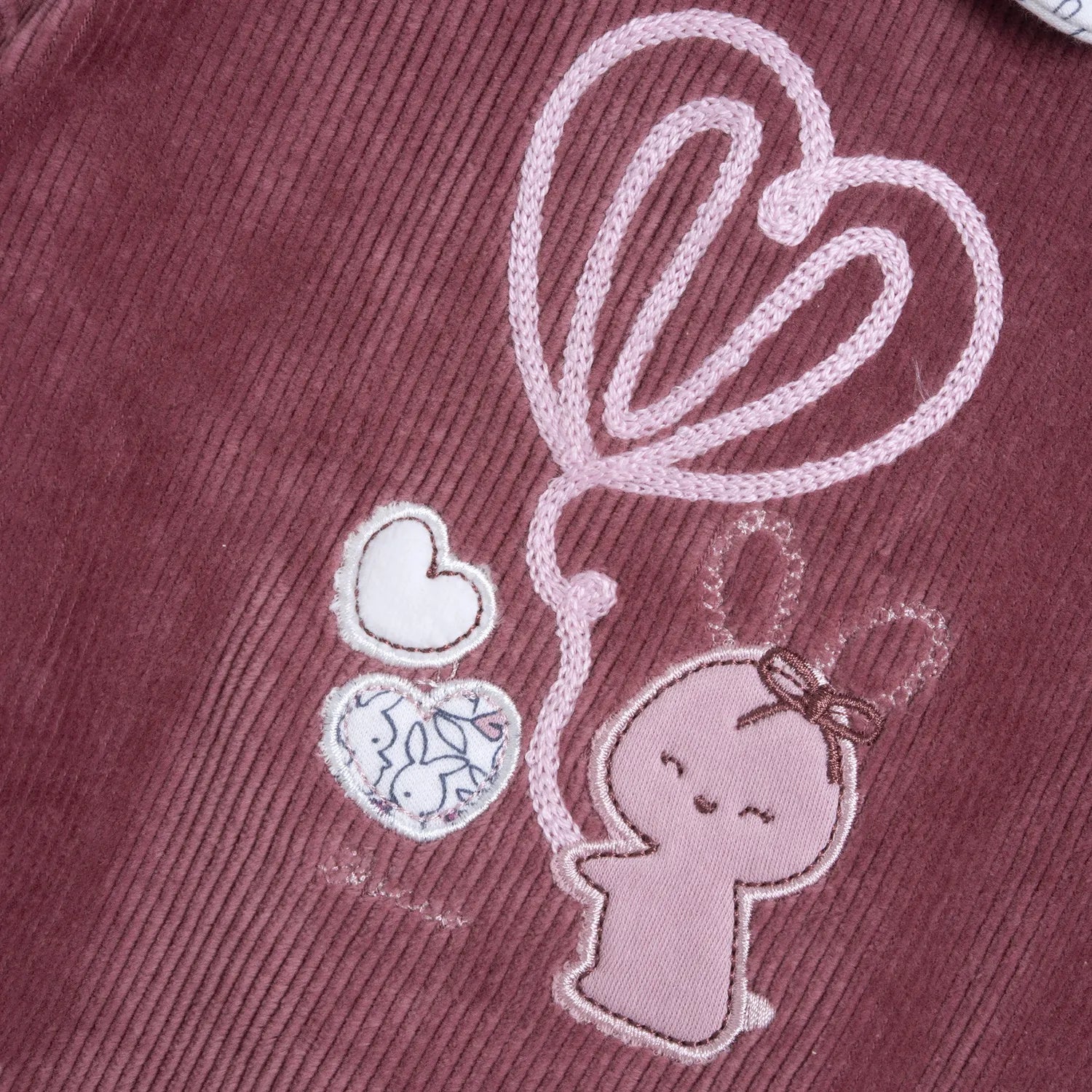 Girls Maroon Embroidered Velour Nappy Opening Babysuit