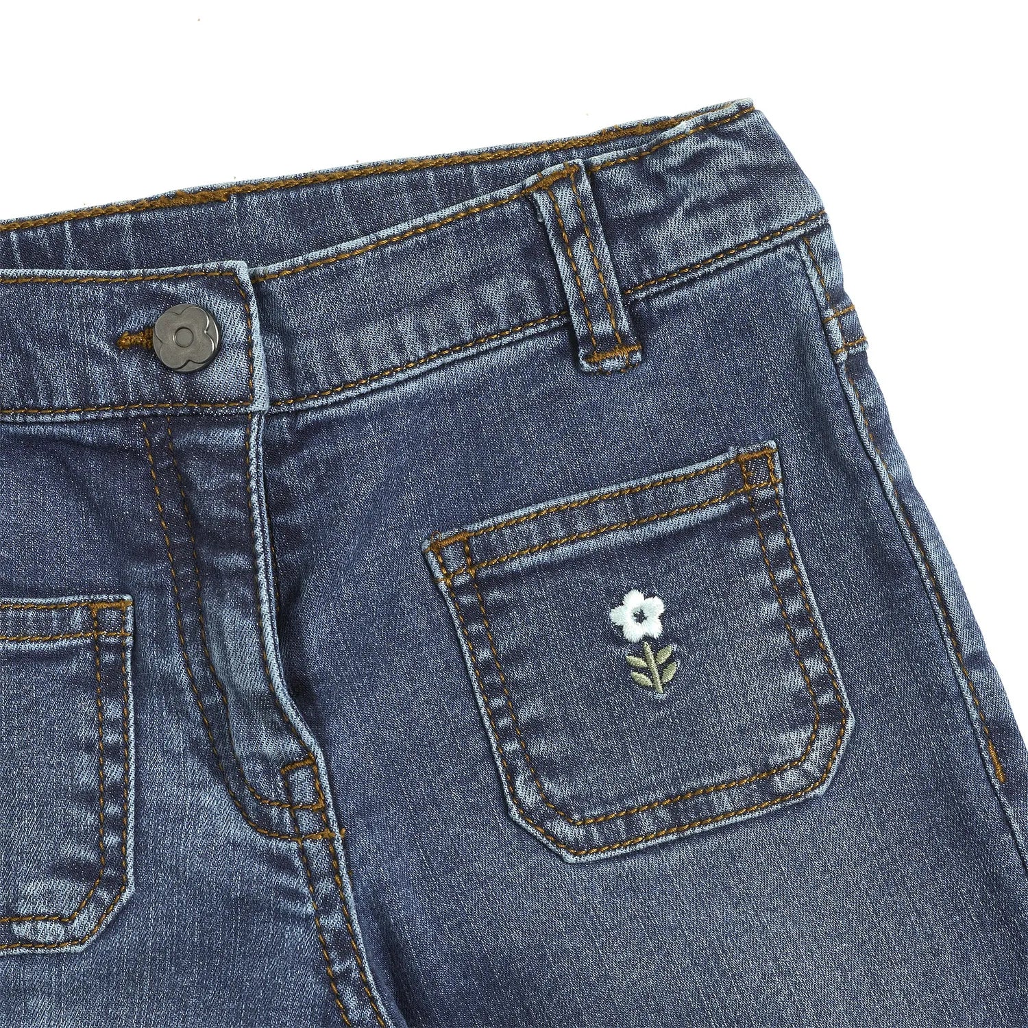 Girls Medium Blue Solid Denim Jeans