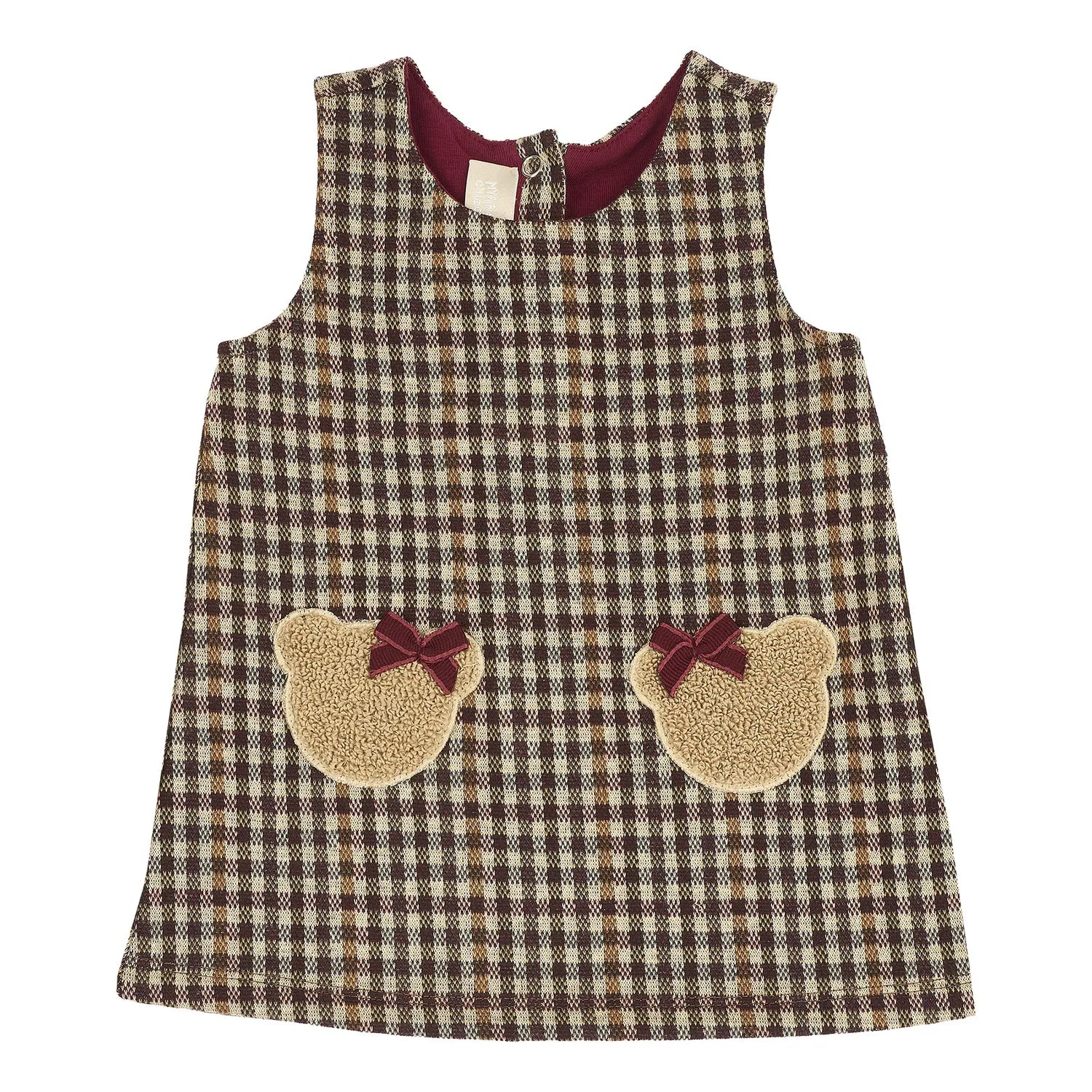 Girls Medium Brown Checked Sleeveless Dress