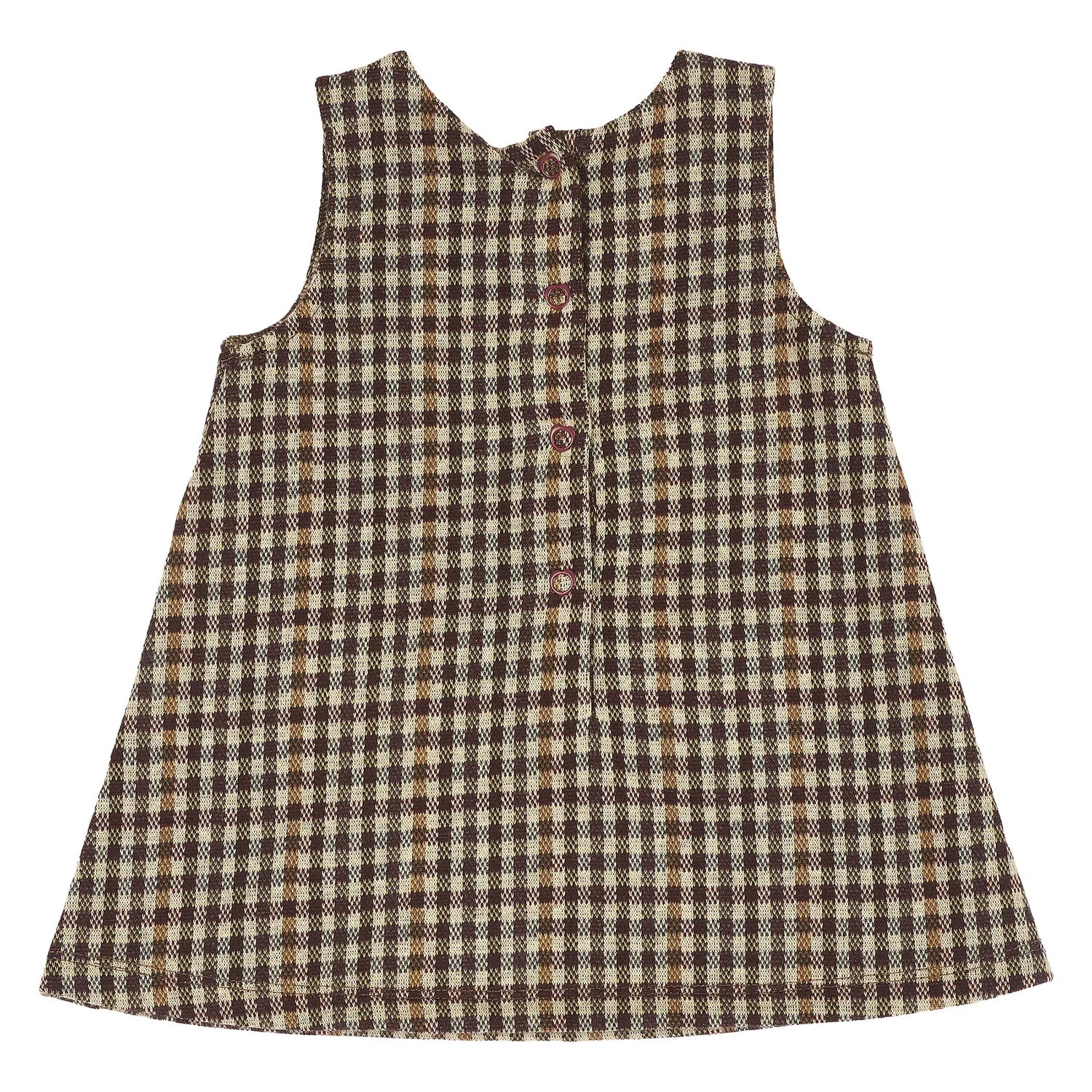 Girls Medium Brown Checked Sleeveless Dress