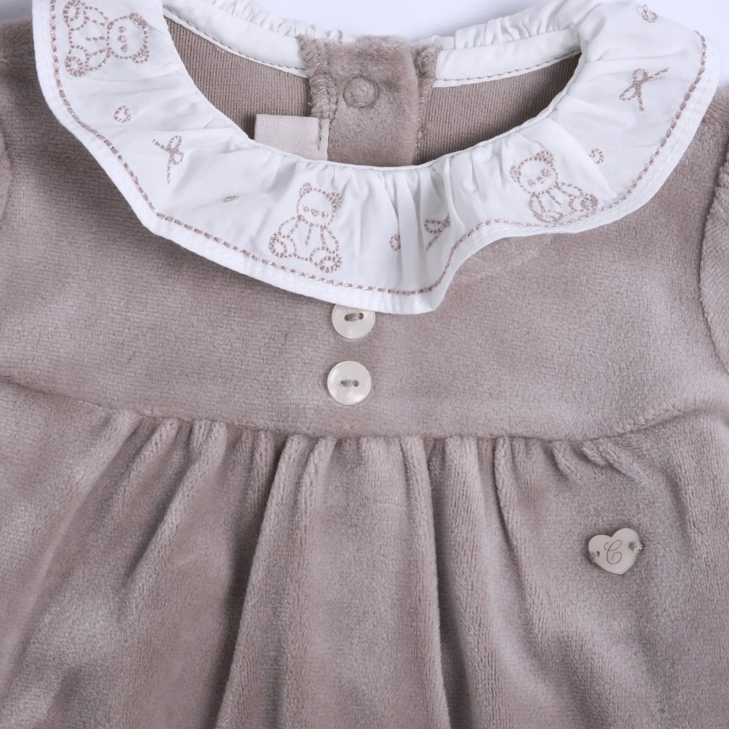 Girls Medium Brown Embroidered Nappy Opening Babysuit