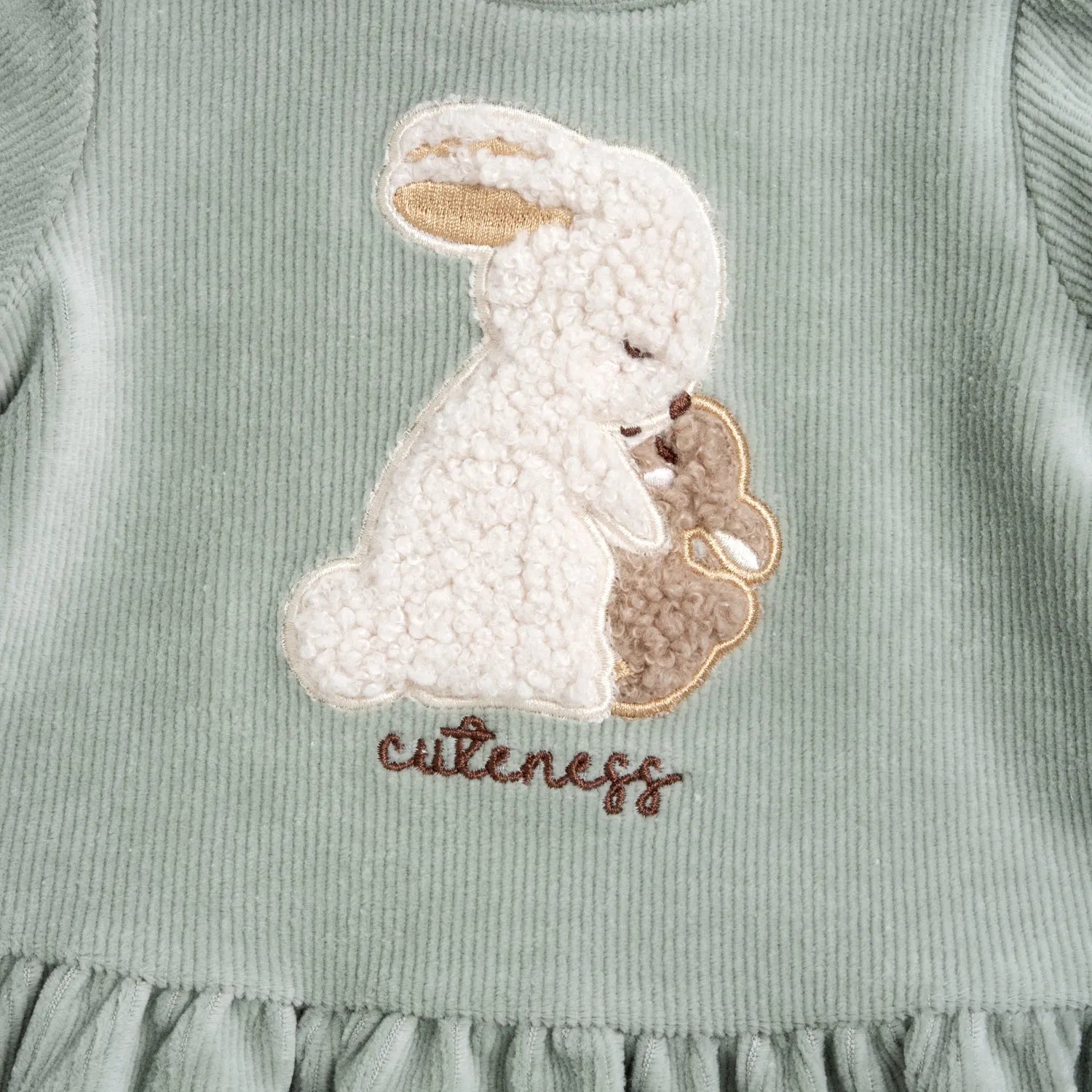 Girls Medium Green Applique Long Sleeve Dress