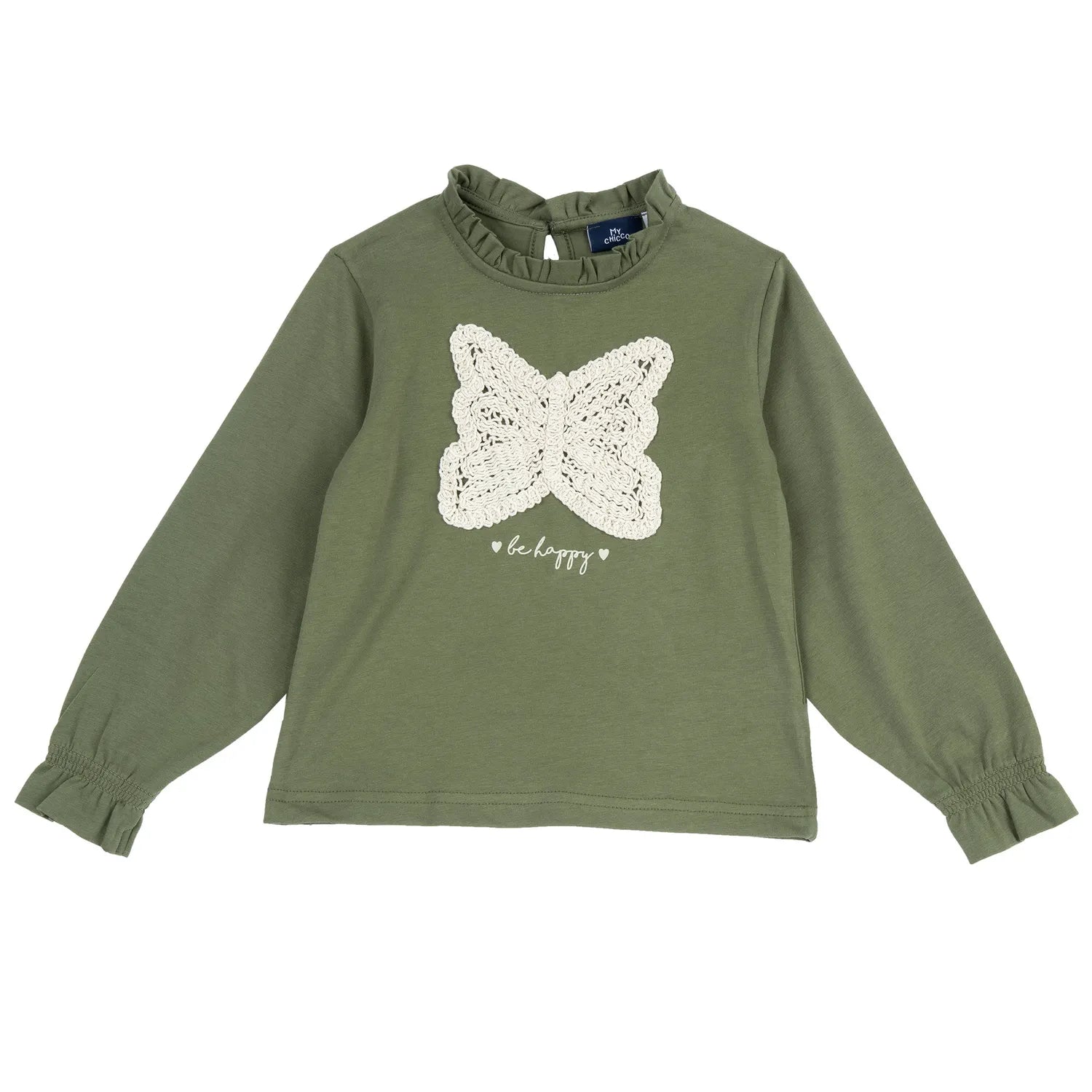 Girls Medium Green Embroidered Long Sleeve Top