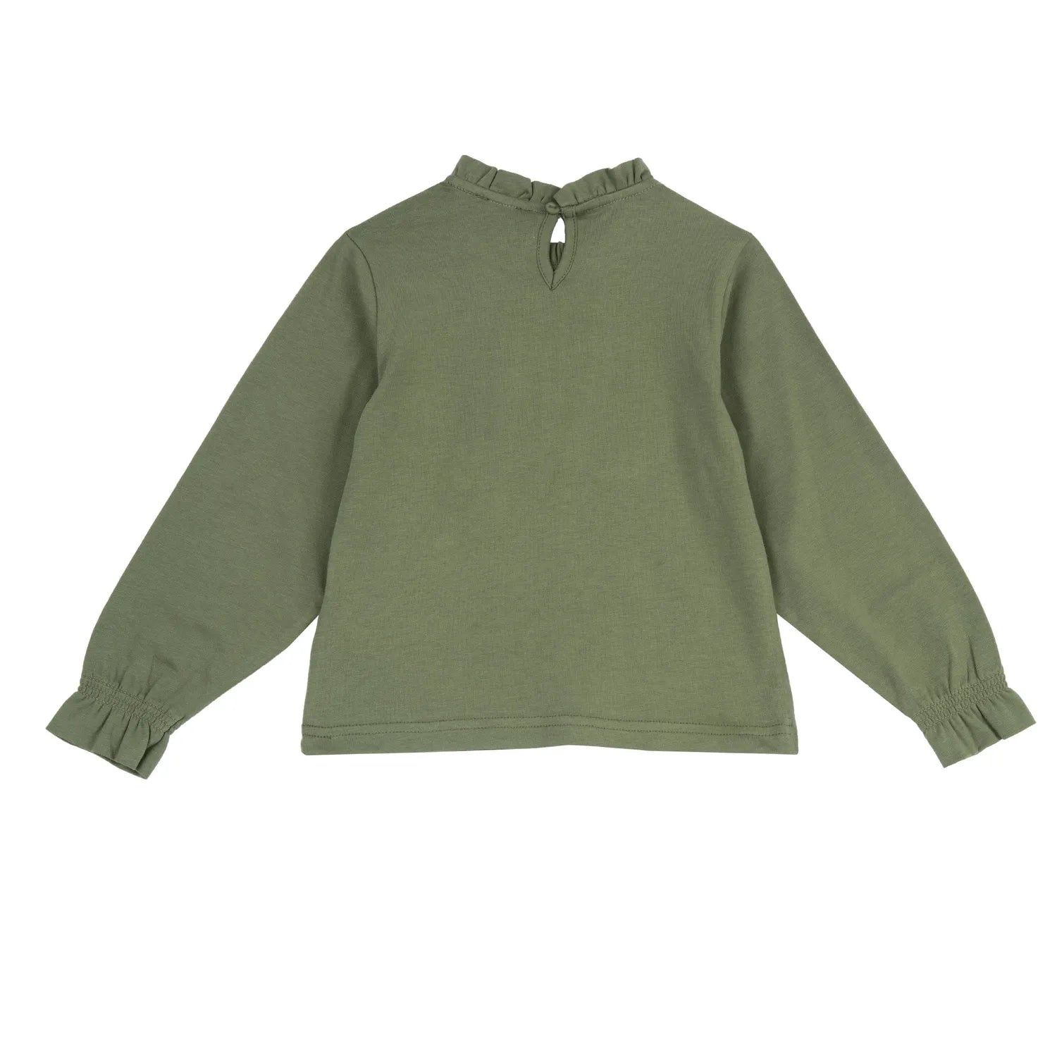 Girls Medium Green Embroidered Long Sleeve Top