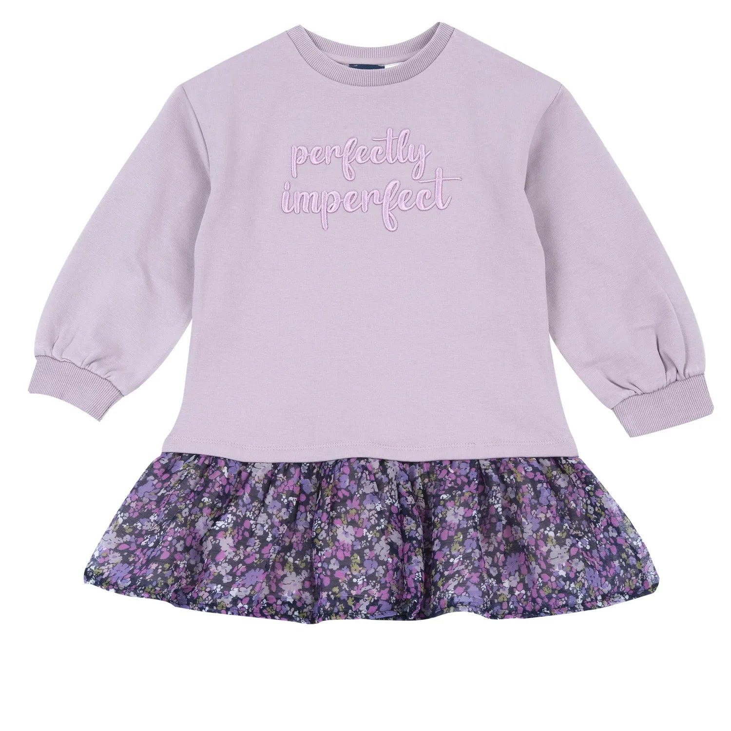Girls Medium Lilac Embroidered Fleece Dress