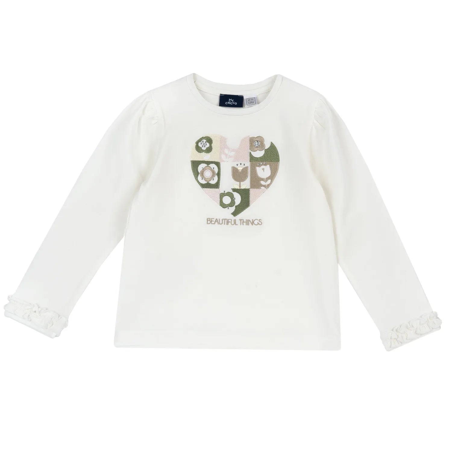 Girls Off White Embroidered Long Sleeve T-shirt