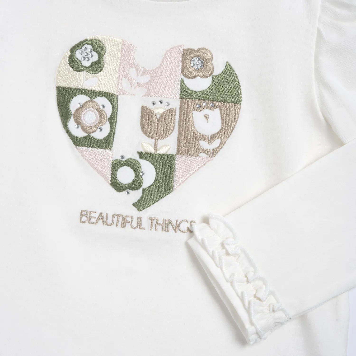 Girls Off White Embroidered Long Sleeve T-shirt