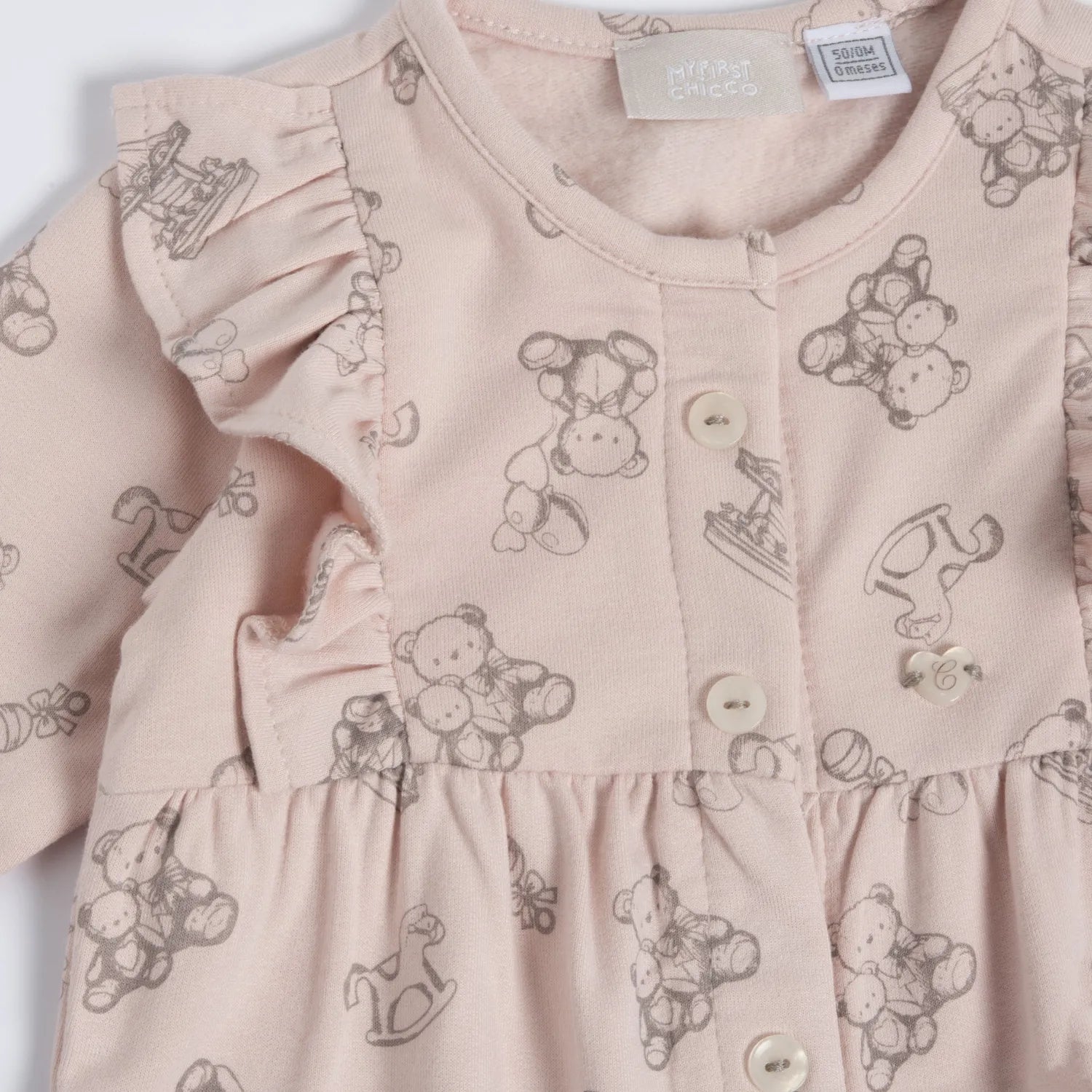 Girls Pink Printed Front Opening Babysuit