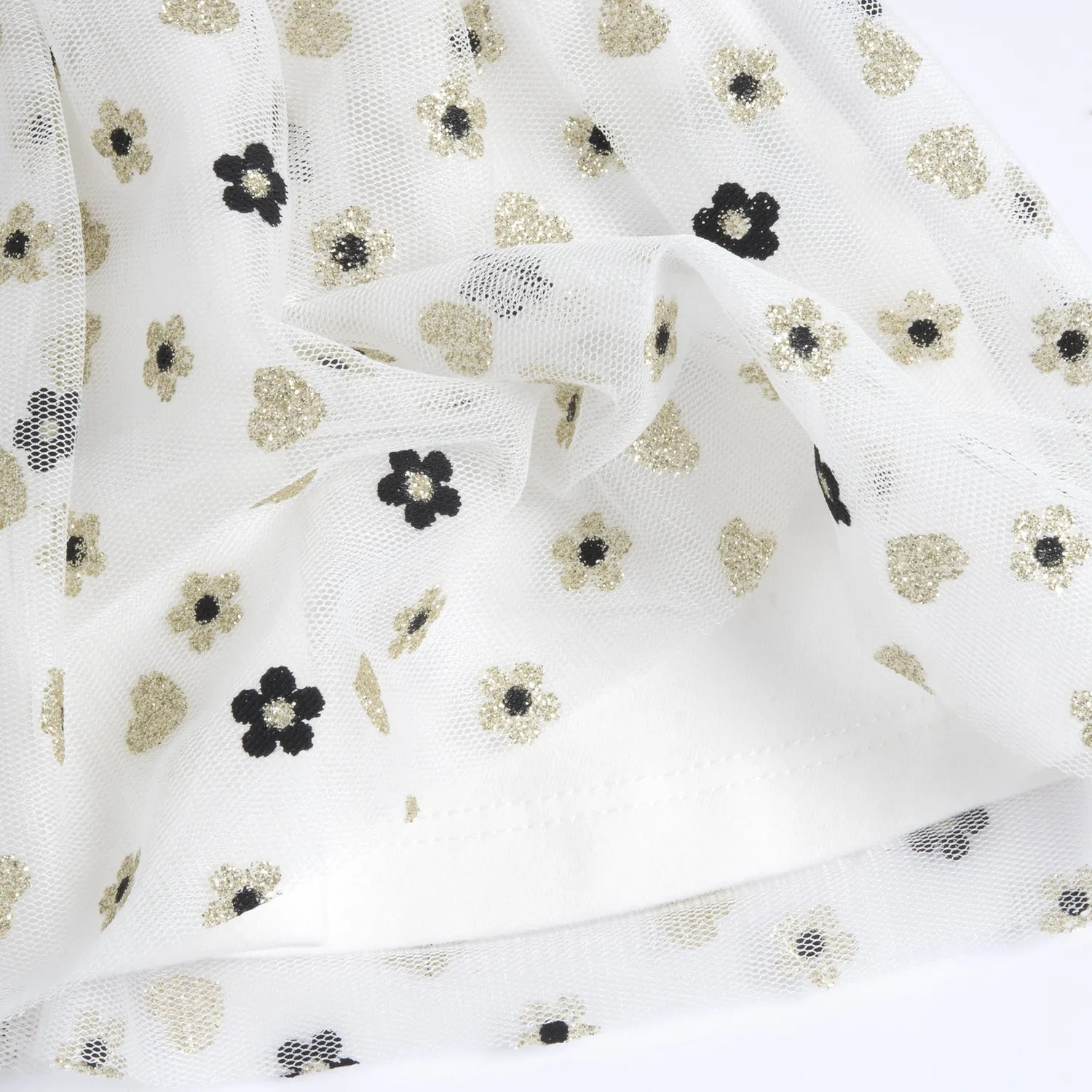 Girls White & Black Printed Skirt
