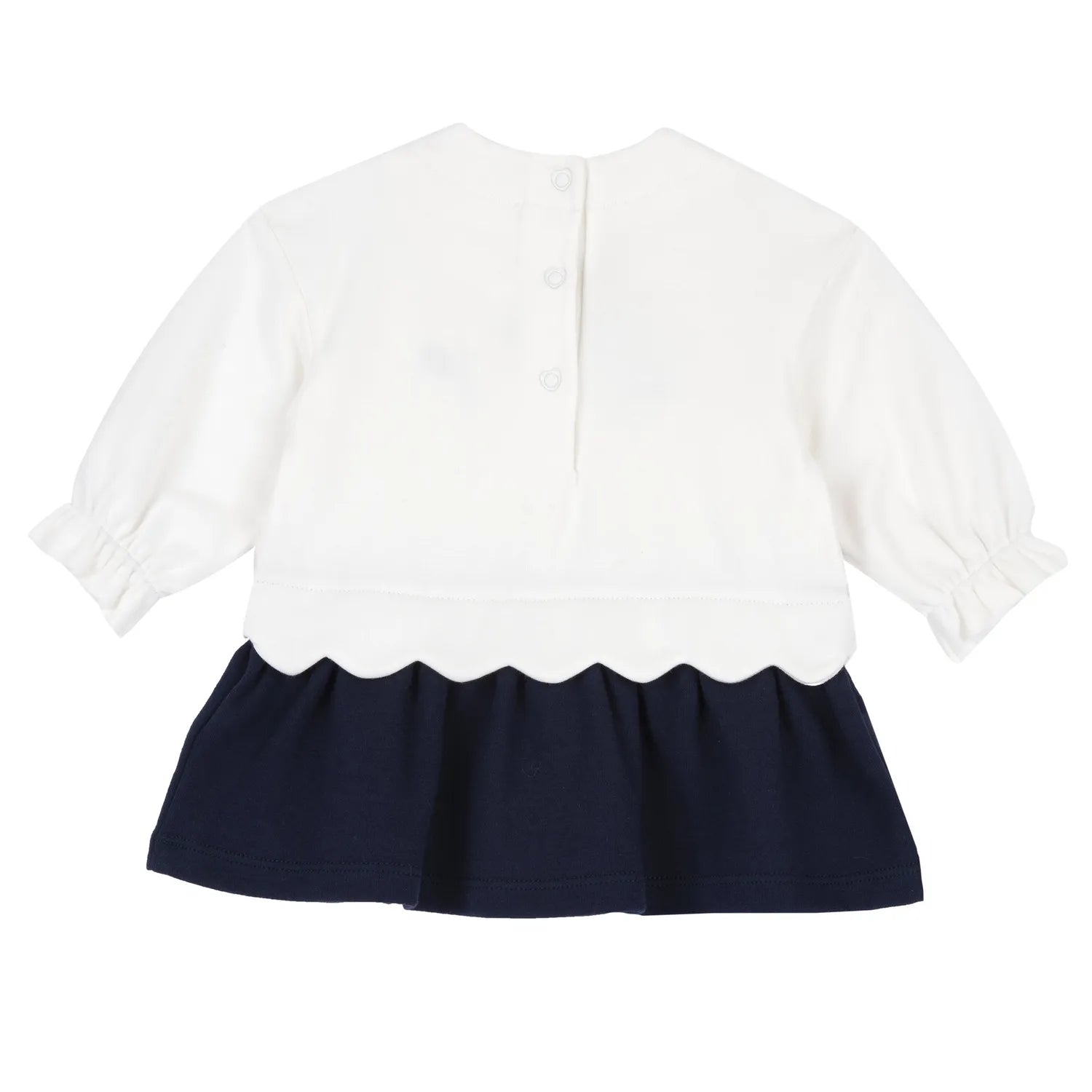 Girls White & Blue Applique Long Sleeve Dress
