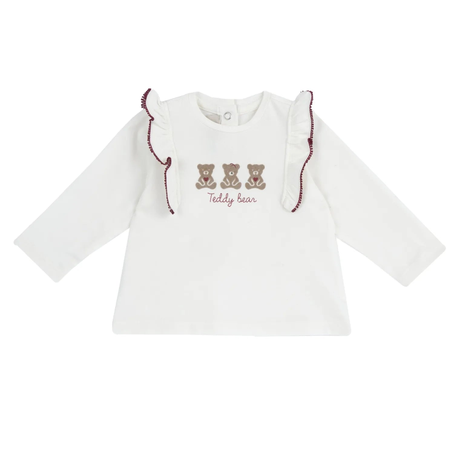 Girls White & Brown Self Design Long Sleeve Top