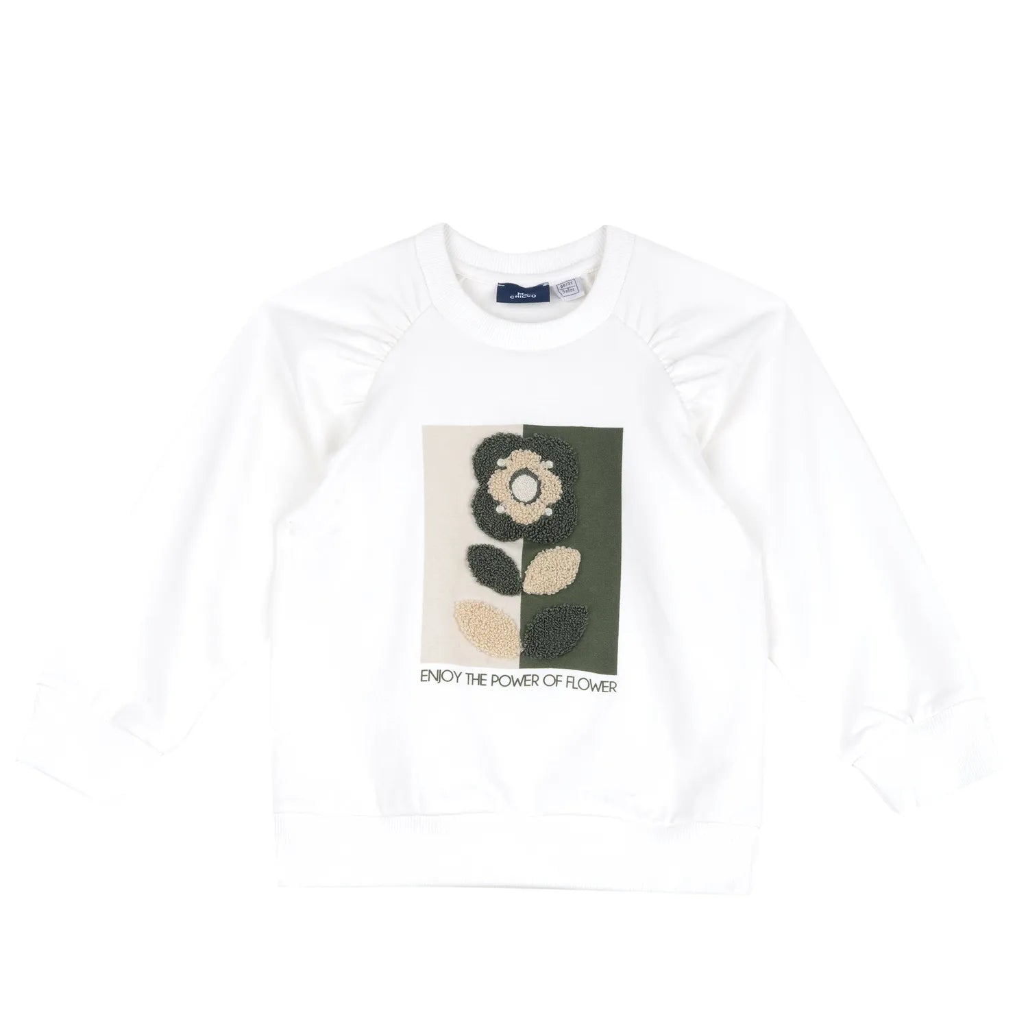 Girls White & Green Embroidered Sweatshirt with Leggings