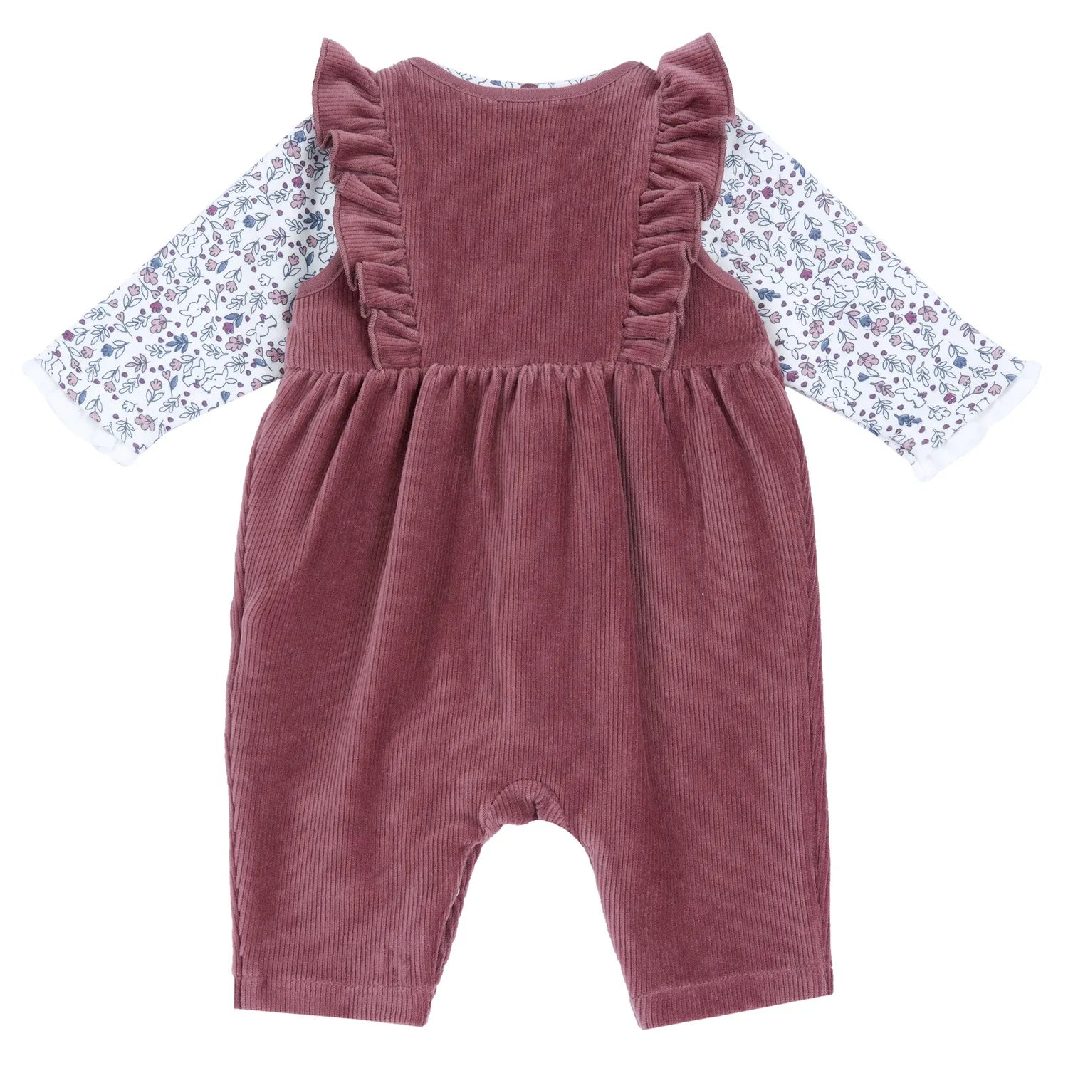 Girls White & Maroon Printed Top with Dungaree