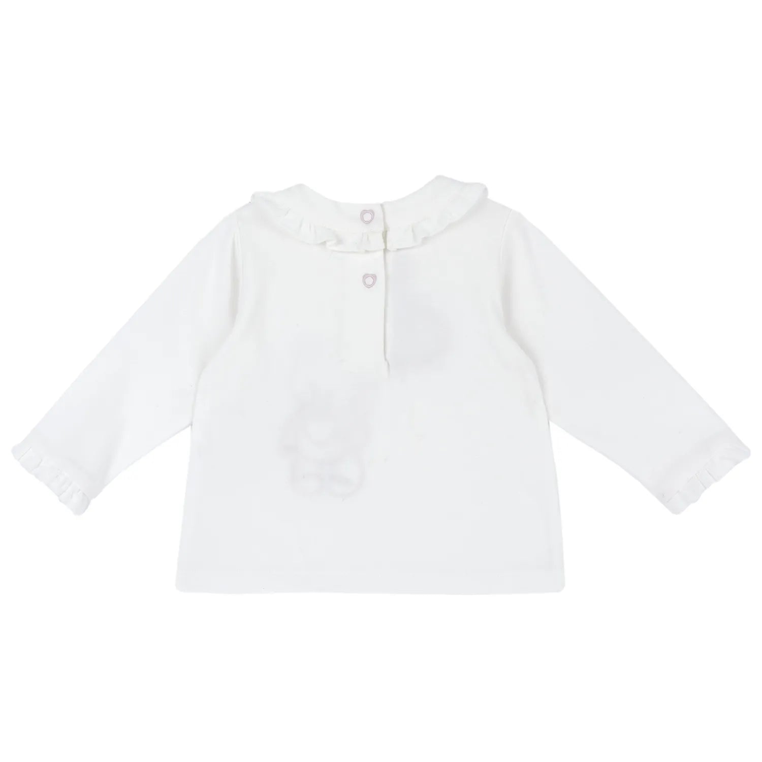 Girls White & Pink Embroidered Long Sleeve Top
