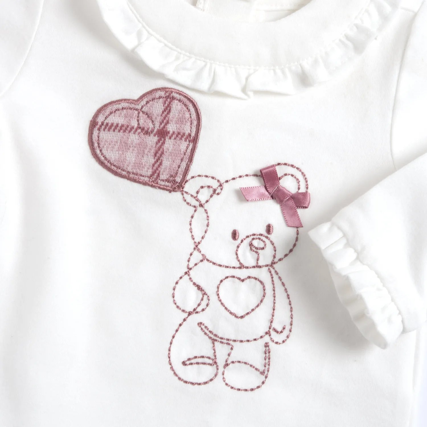 Girls White & Pink Embroidered Long Sleeve Top