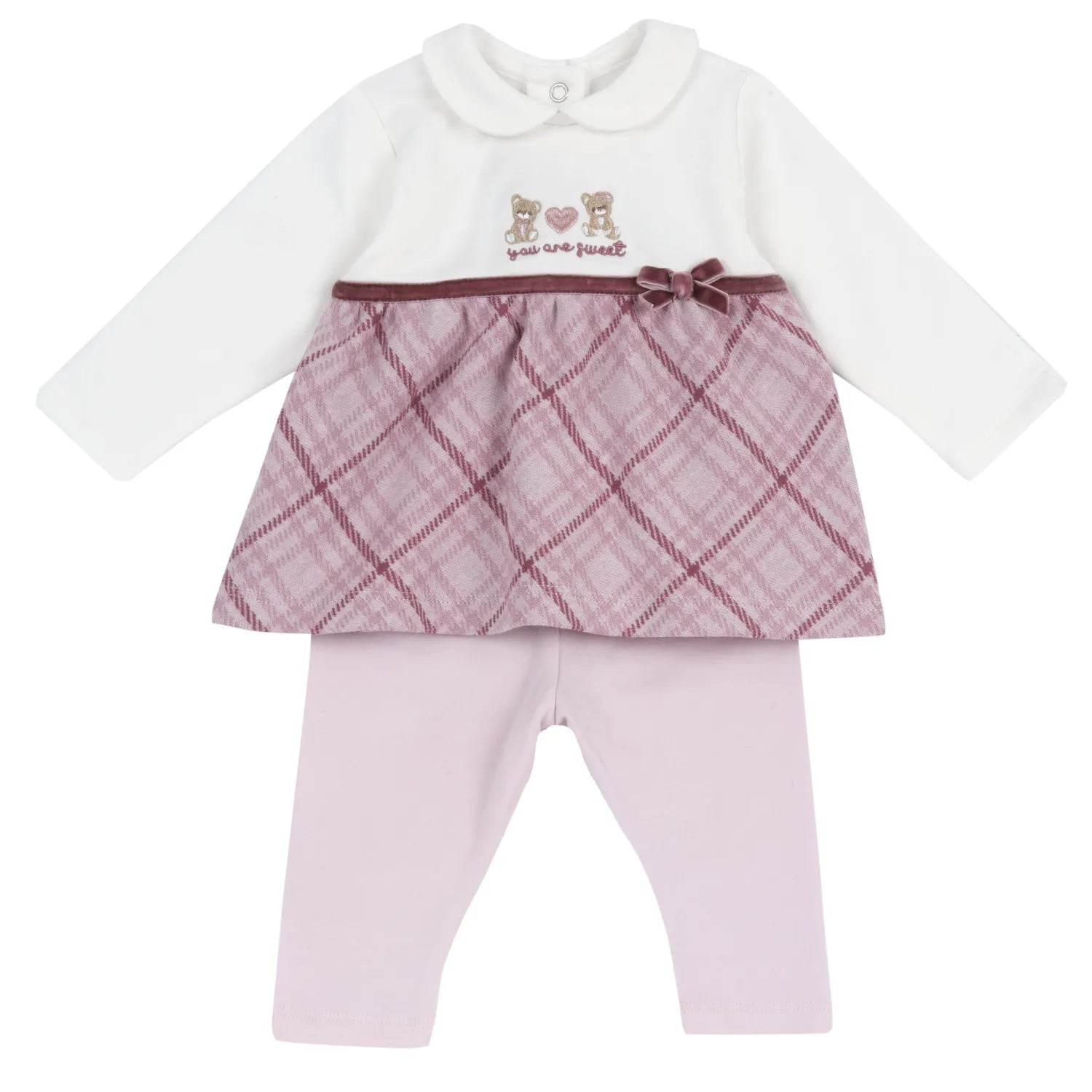 Girls White & Pink Embroidered Sweatshirt with Leggings