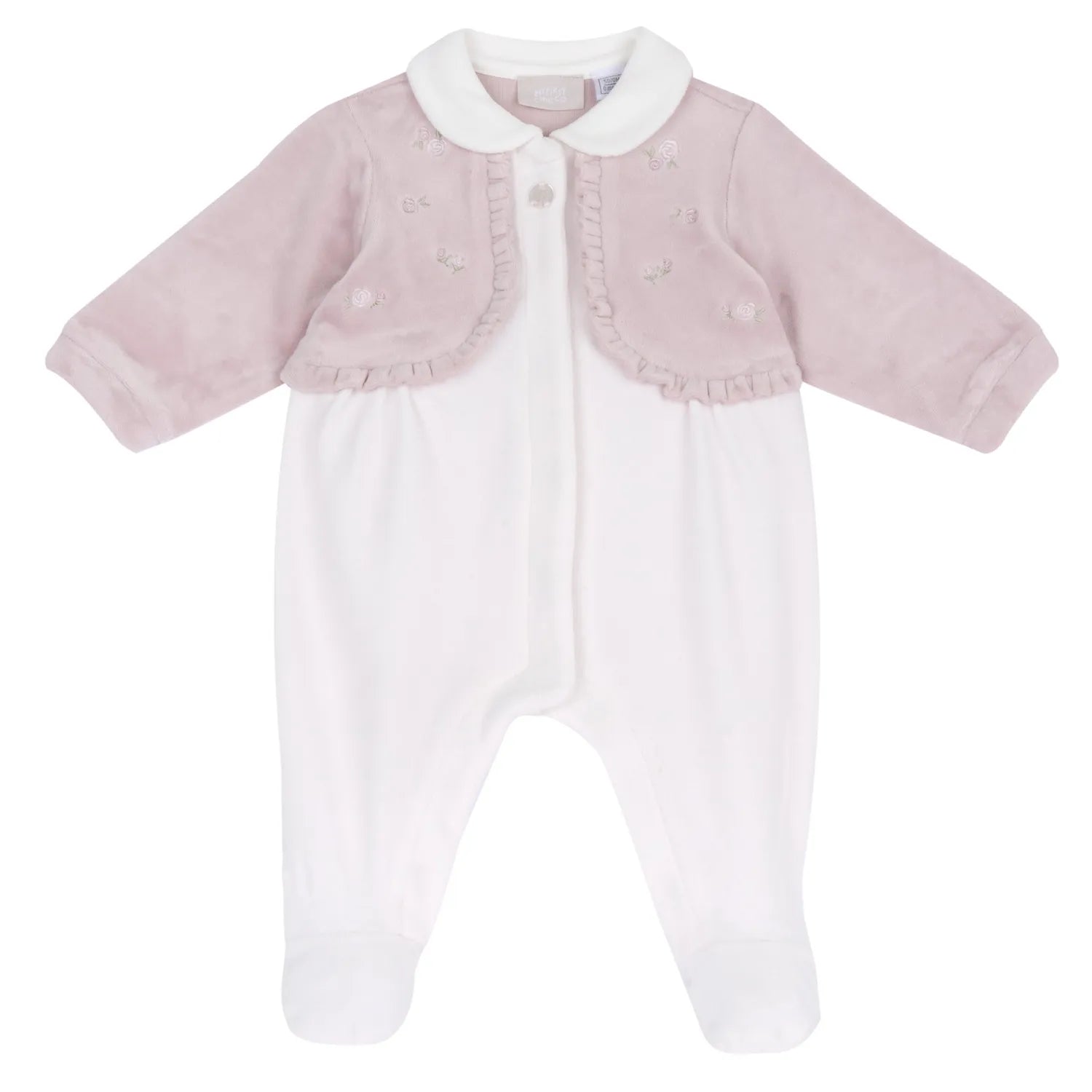 Girls White & Pink Peter Pan Collar Front Opening Babysuit