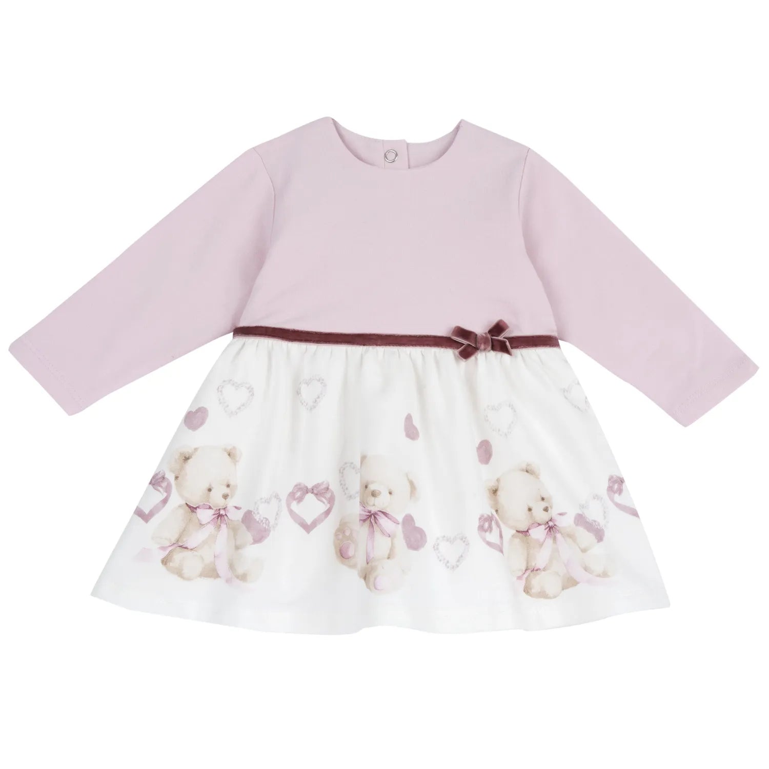 Girls White & Pink Printed Long Sleeve Dress