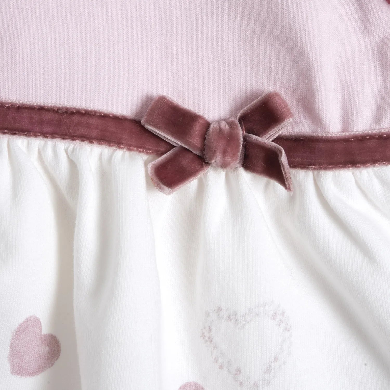 Girls White & Pink Printed Long Sleeve Dress
