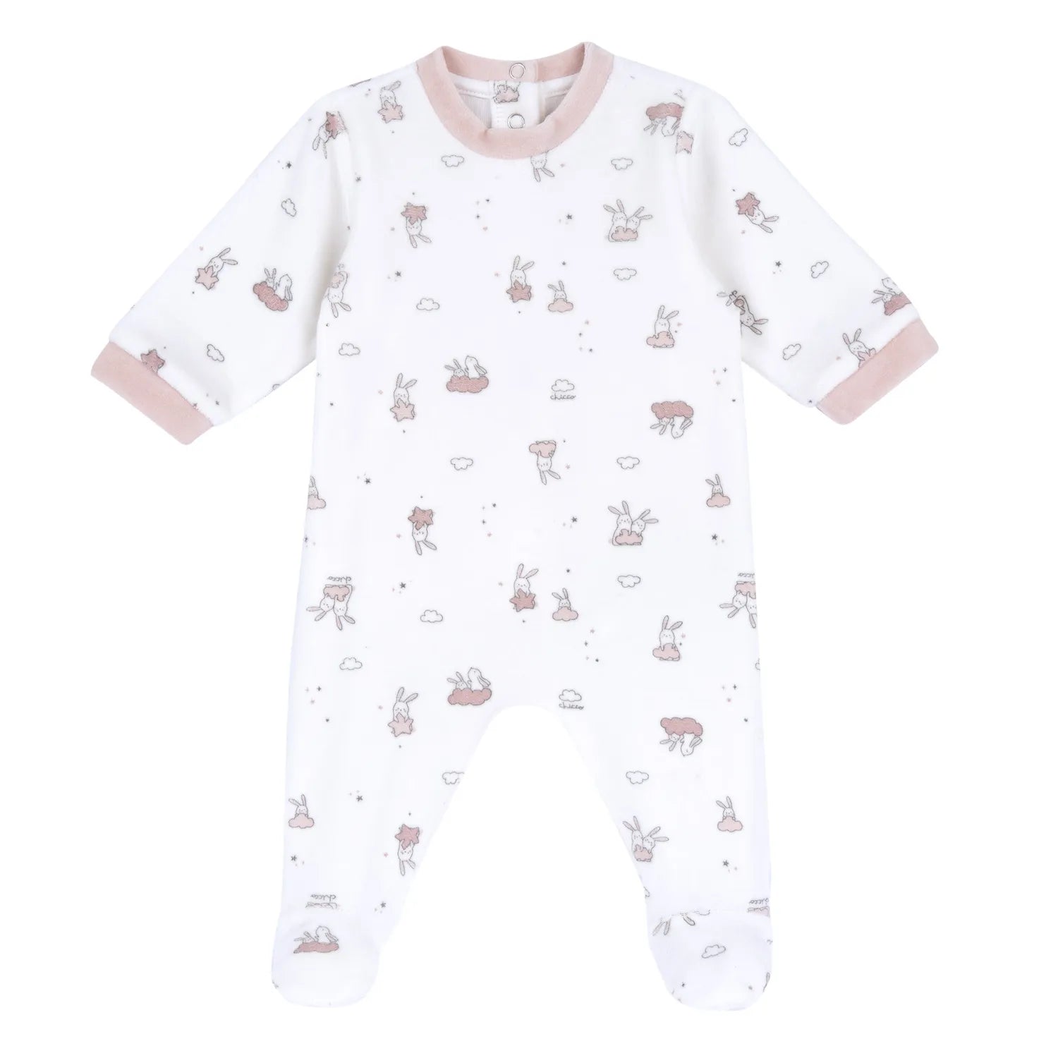 Girls White & Pink Printed Nappy Opening Babysuit