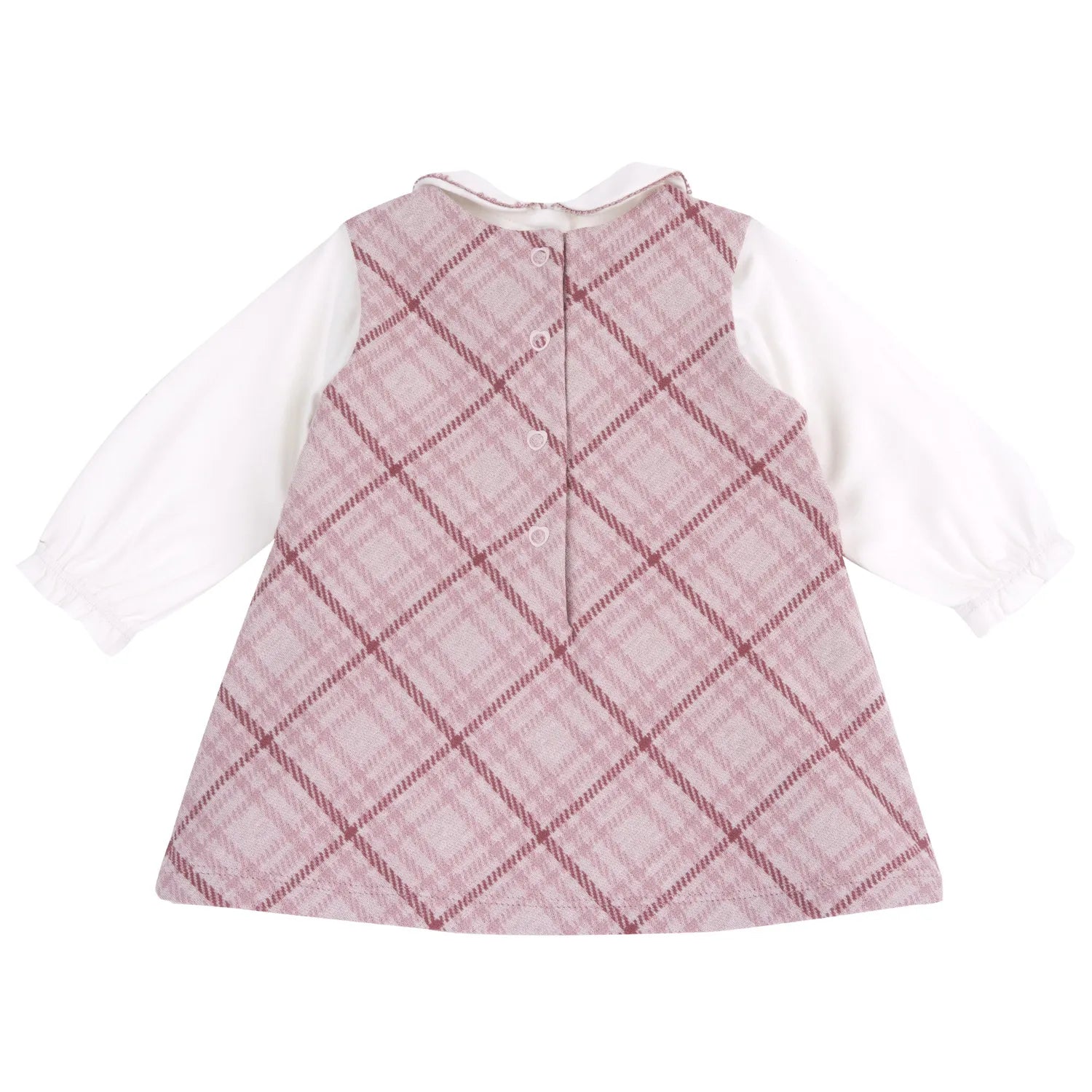 Girls White & Pink Solid Bodysuit with Pinafore Dress
