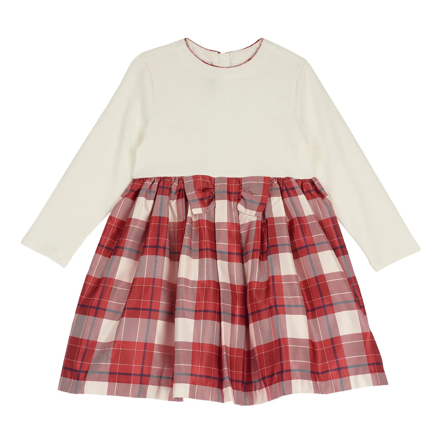 Girls White & Red Checked Long Sleeve Dress