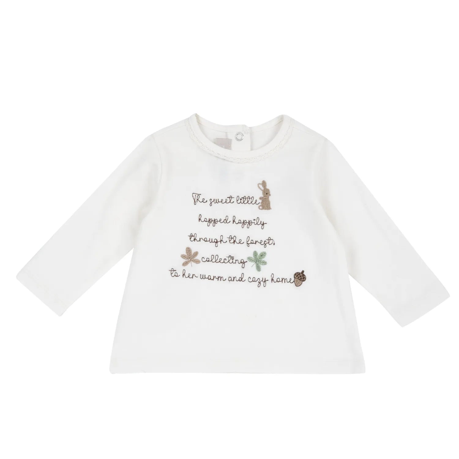 Girls White Typography Embroidered Long Sleeve T-shirt