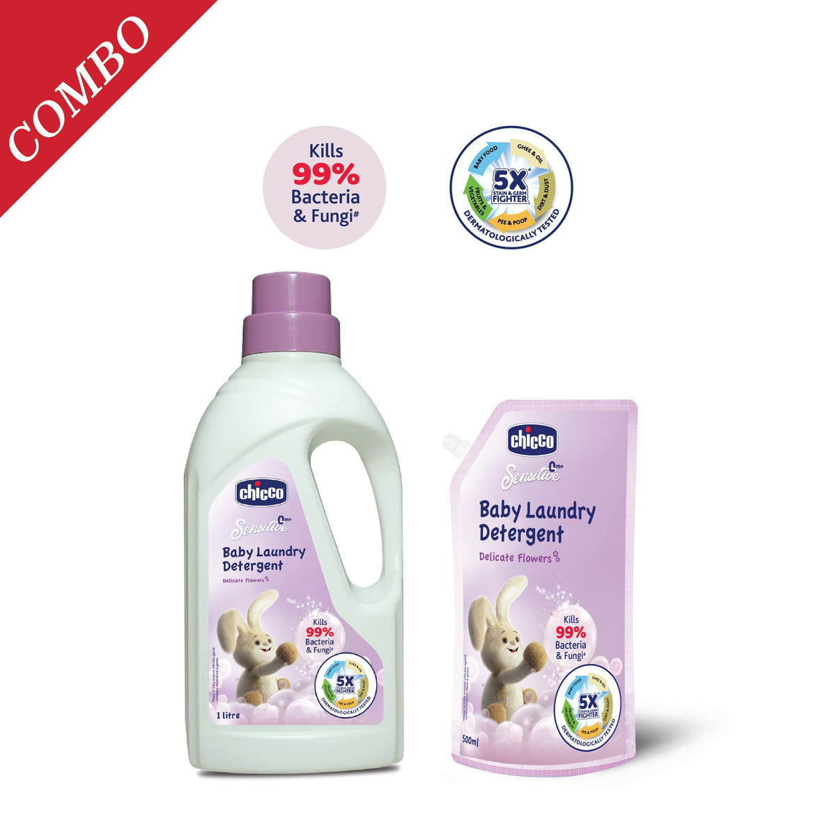 Laundry Detergent Delicate Flowers 1000ml Bottle &amp; Laundry Detergent Delicate Flowers 500ml Refill Pack